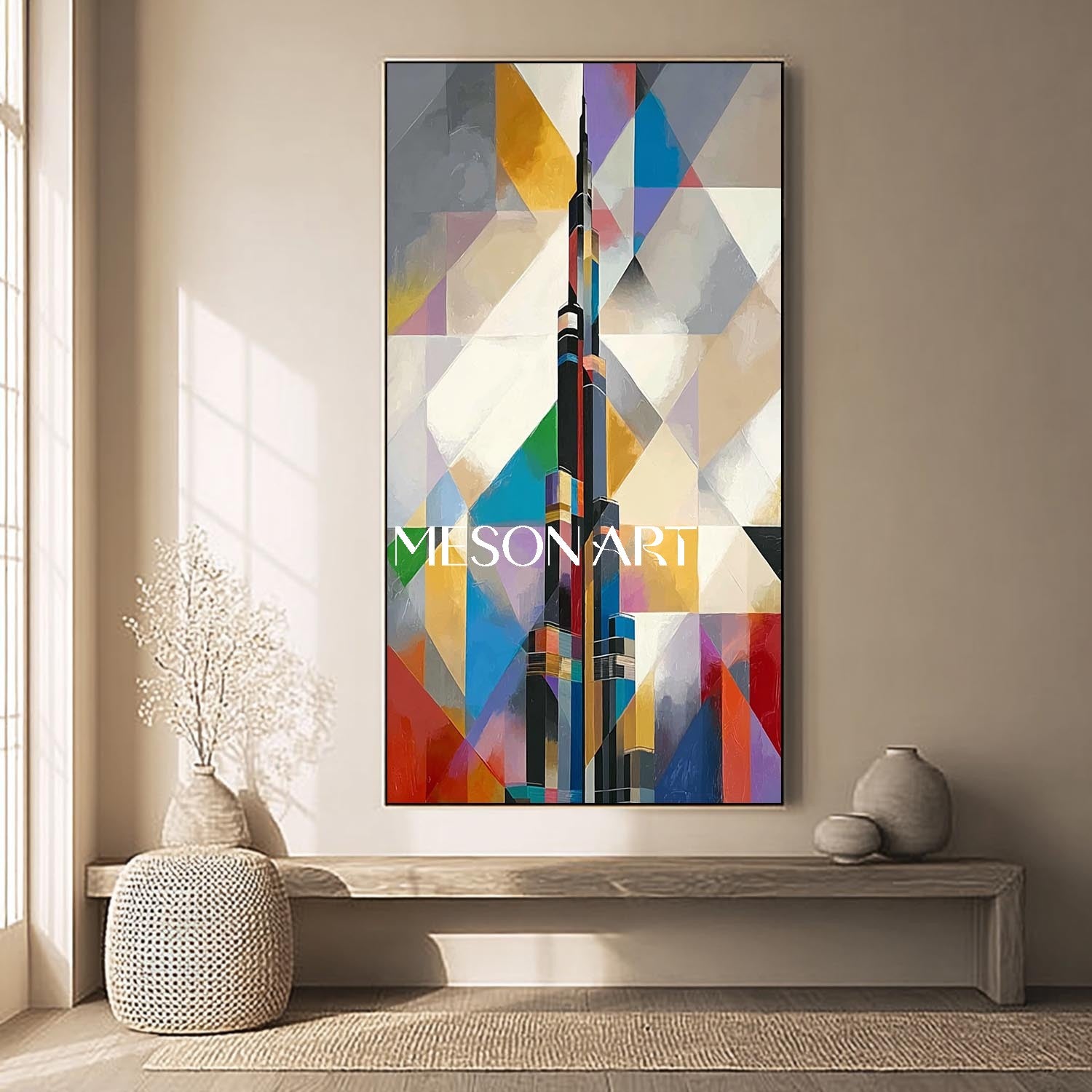 Colorful Geometric Abstract Cityscape Painting Modern Architecture Art