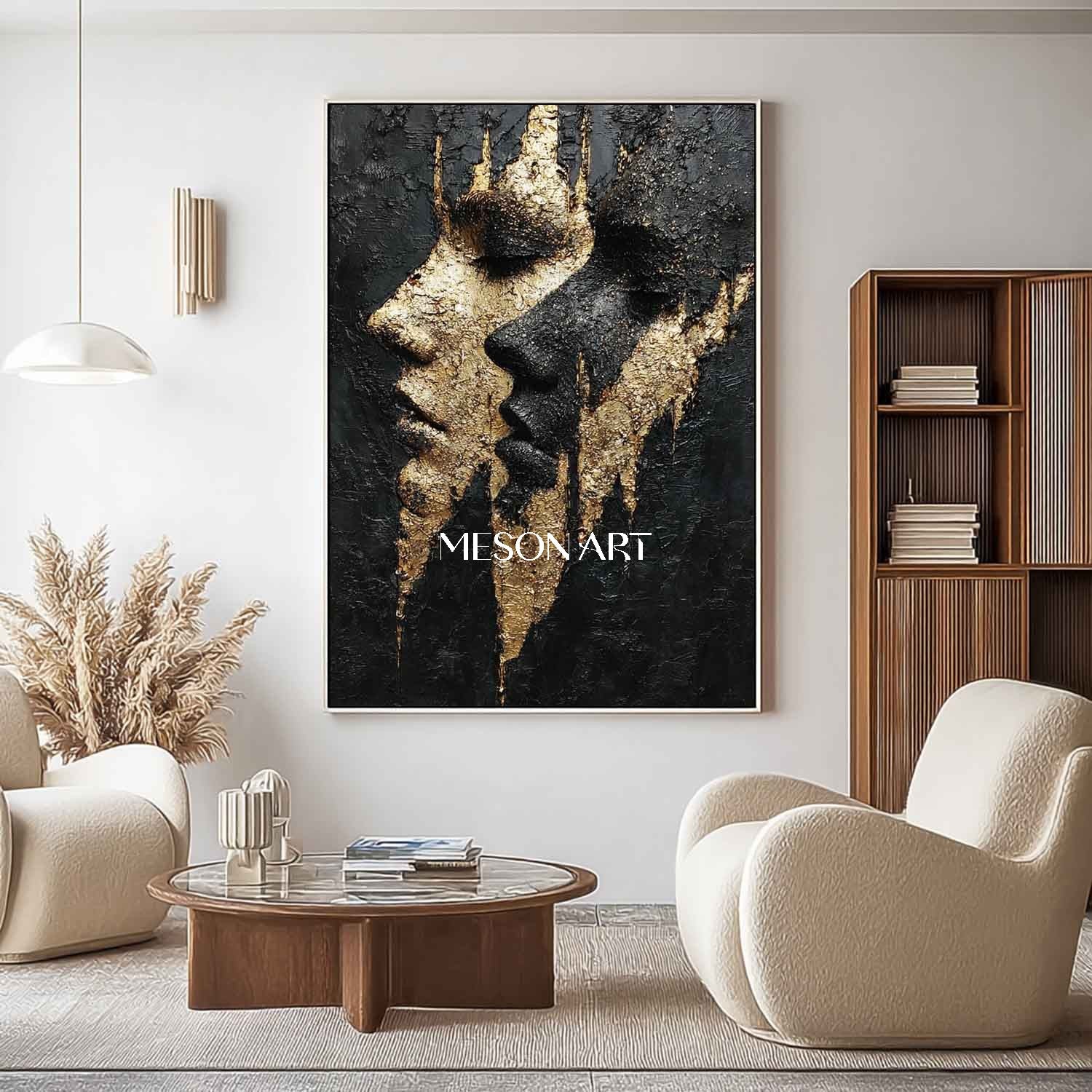 Black and gold portrait painting contemporary luxury home wall decoration art ideas