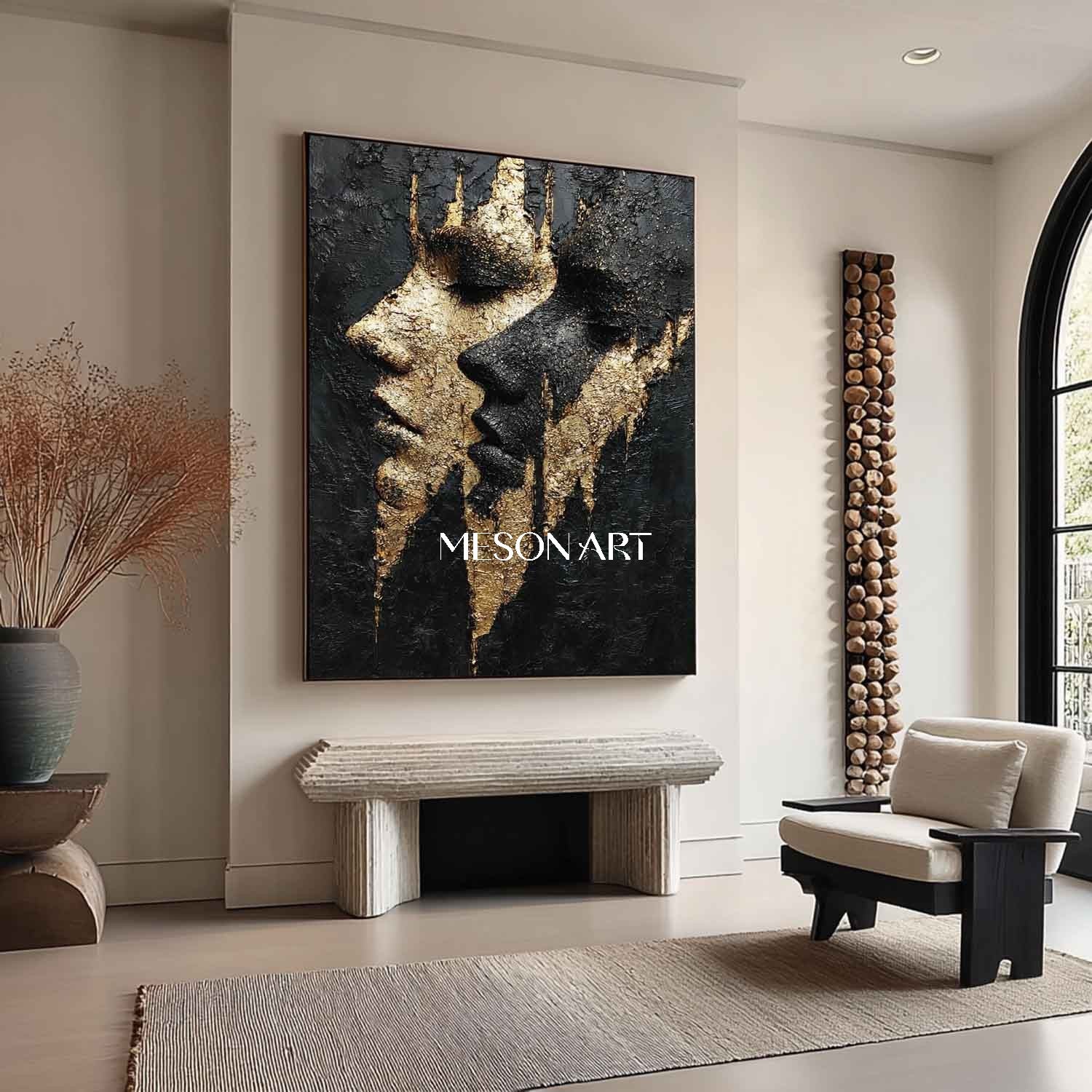 Black and gold portrait painting contemporary luxury home wall decoration art ideas