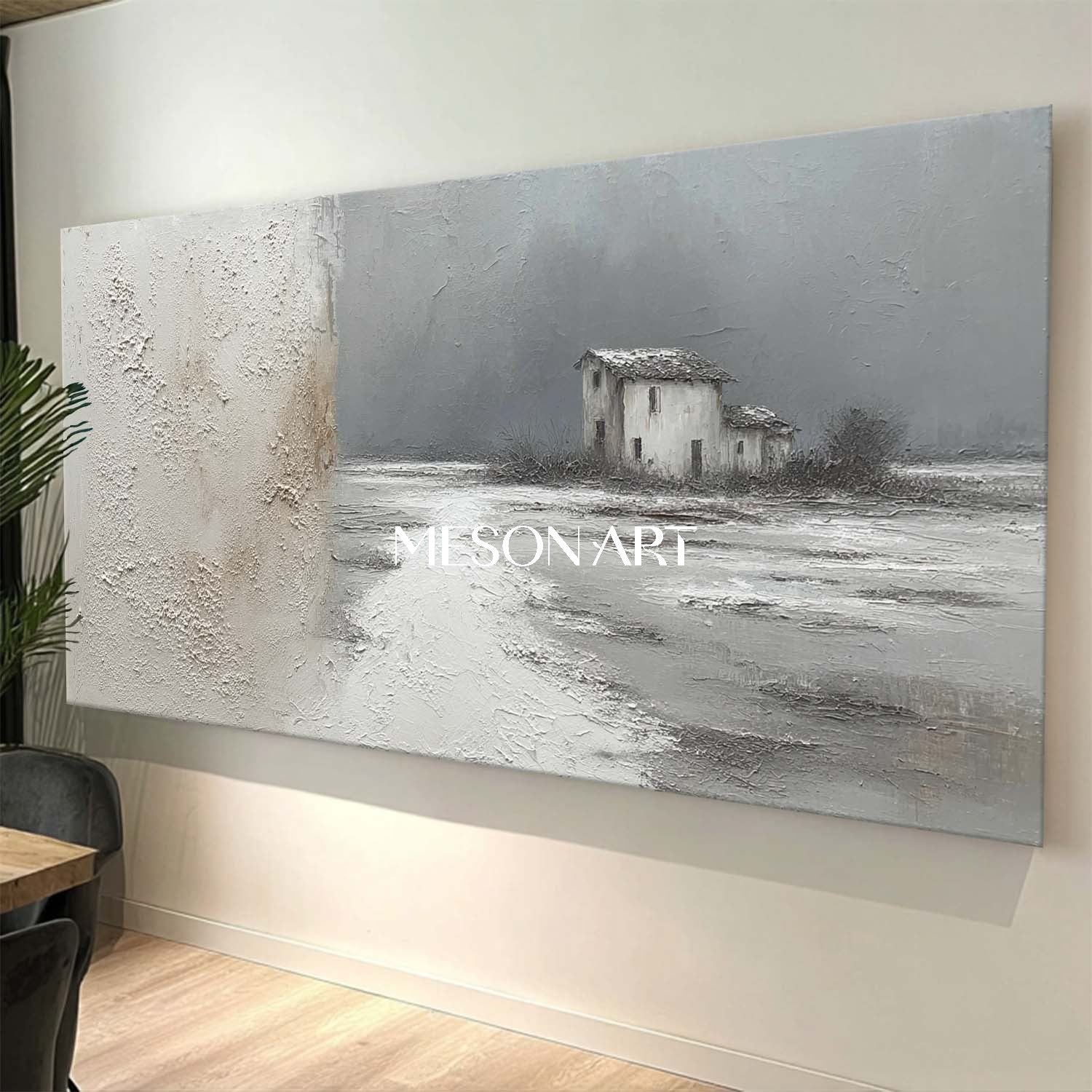 Large 3D Gray Minimalist Landscape Texture Painting Abstract Wall Art