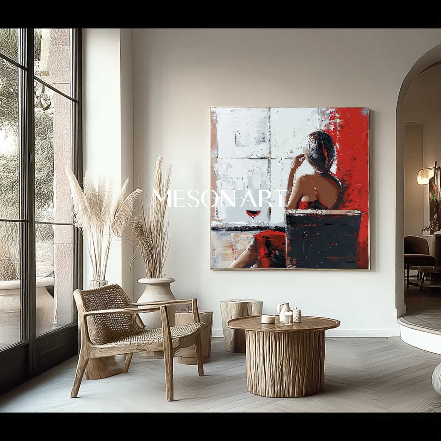 Beautiful woman drinking red wine painting Red wine decorative wall art Wine cabinet wall painting for sale