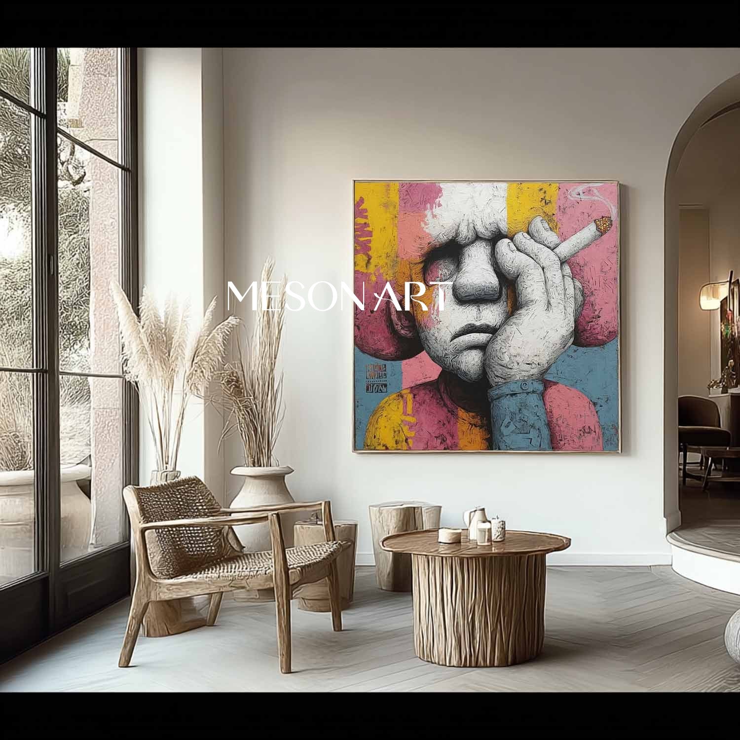 Man smoking a cigar pop abstract canvas wall art Man smoking a cigar abstract texture painting
