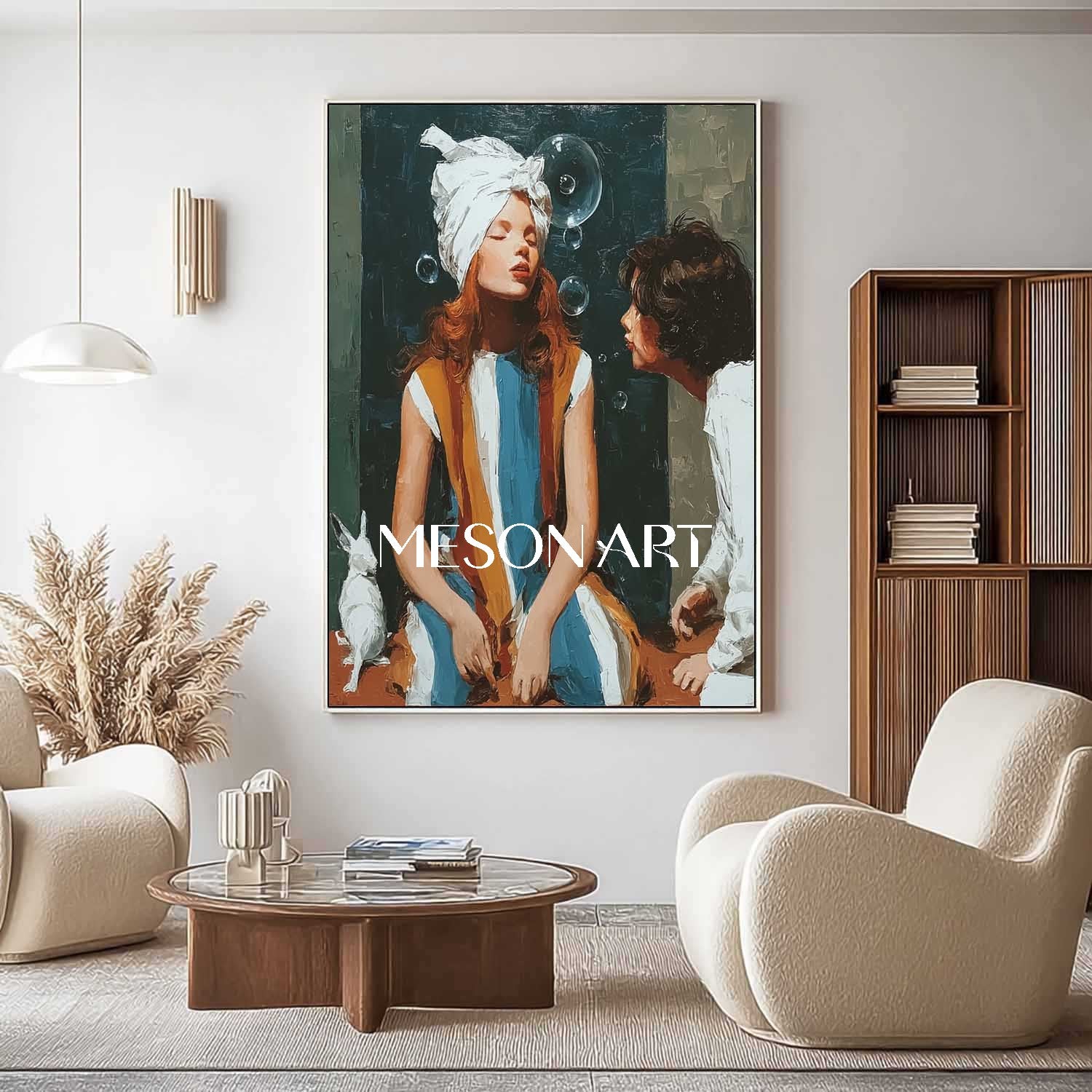 Surreal Girl Blowing Bubbles – Dreamlike Wall Art Canvas | Mesonart