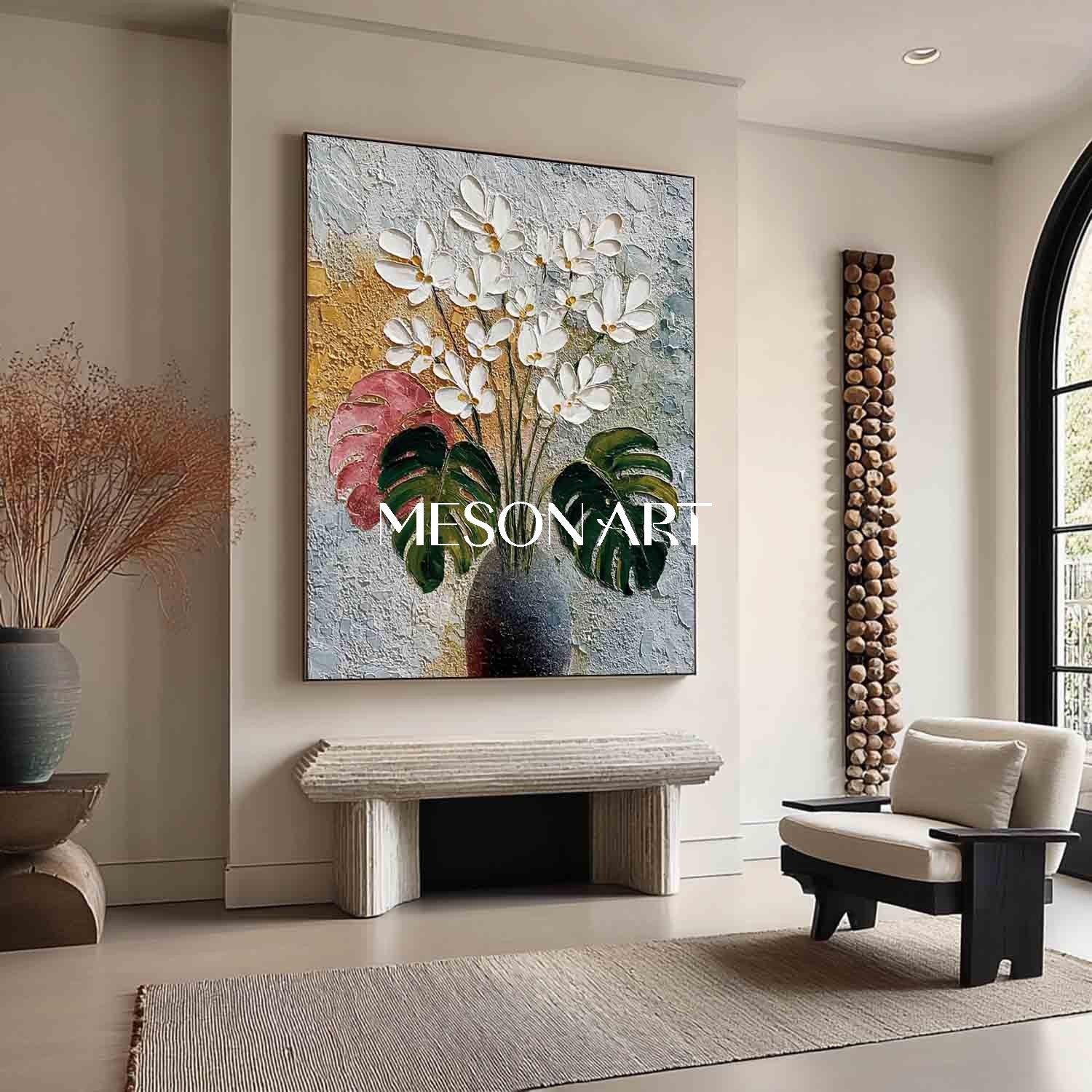 Floral Canvas Art Contemporary Floral Texture Art Modern Abstract Botanical Wall Art for Entryway