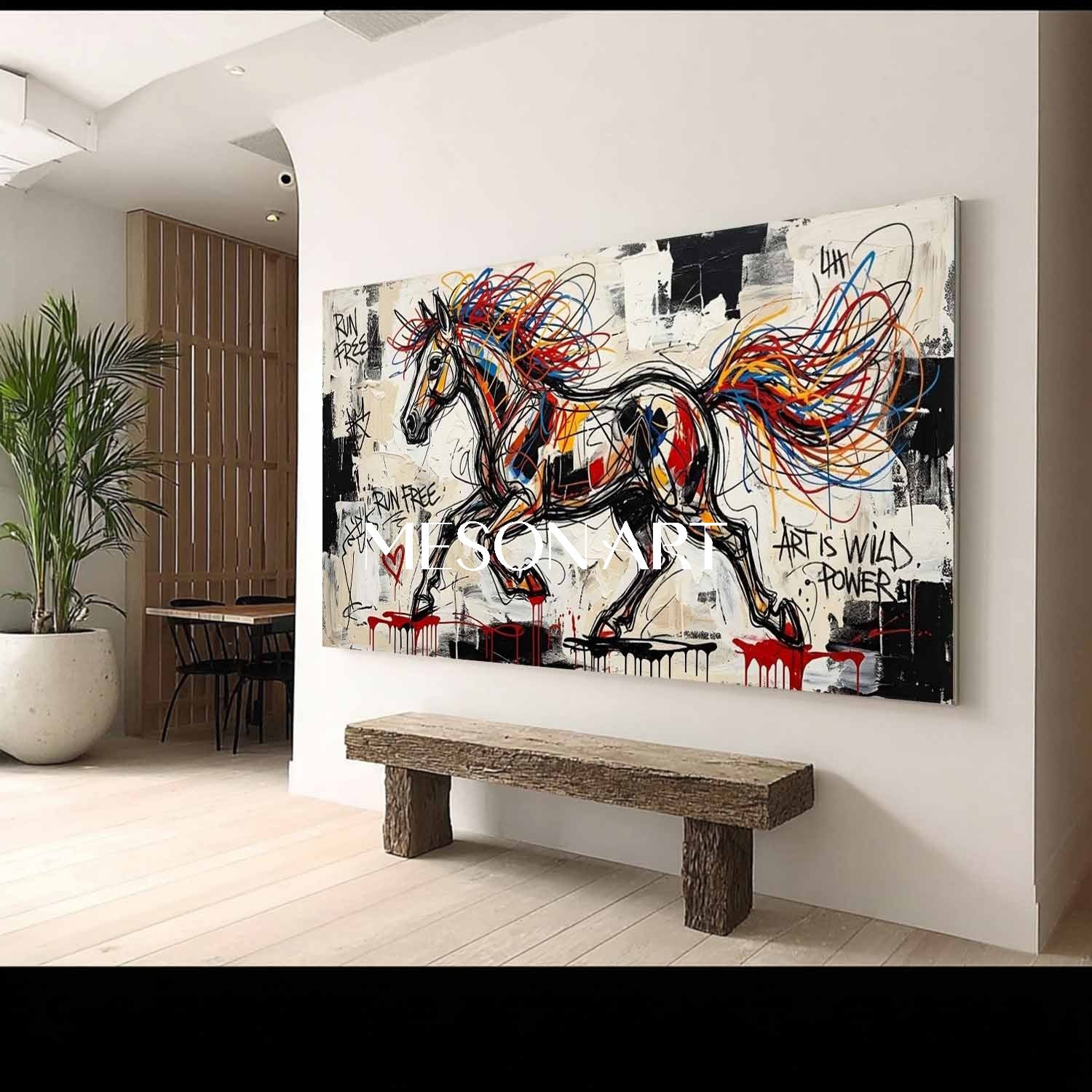 MesonArt Graffiti Horse Painting Wild Power Pop Art Canvas Wall Decor