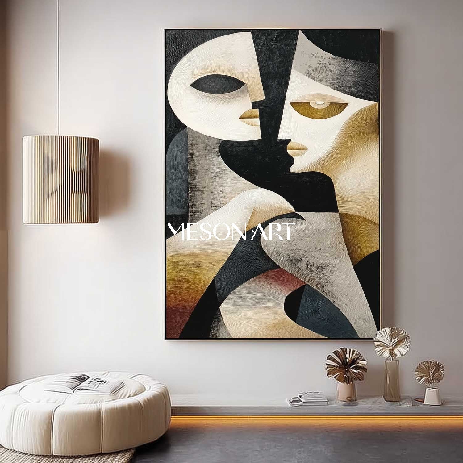 Contemporary Cubist Portrait Art Large Abstract Picasso Style Canvas