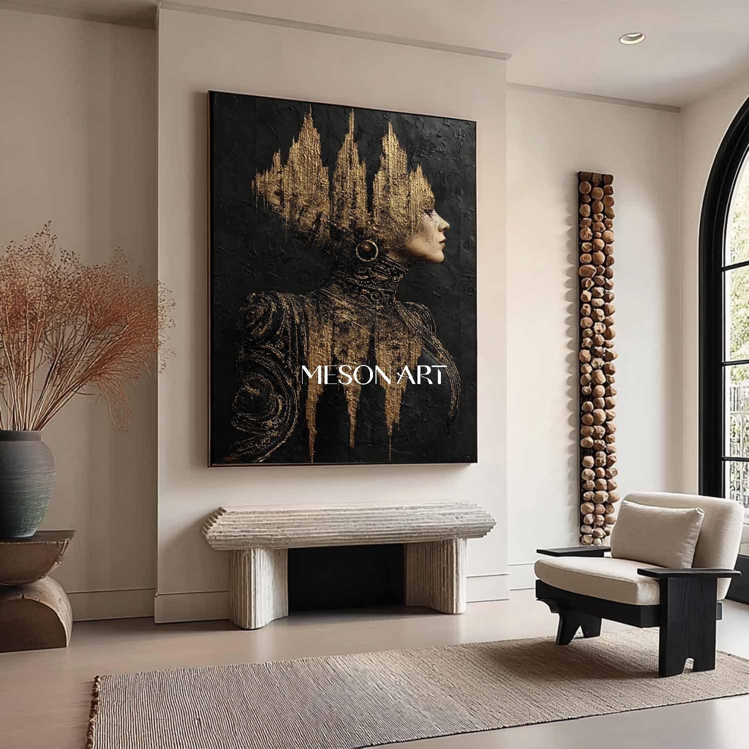 Black and Gold Lady Abstract Portrait Art Canvas for Sale Beautiful Lady Portrait Texture Painting