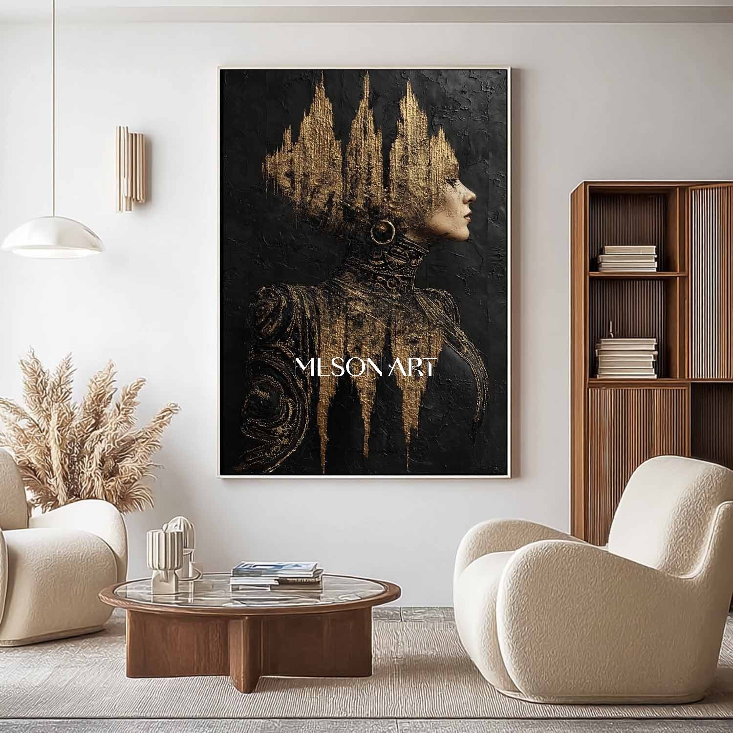 Black and Gold Lady Abstract Portrait Art Canvas for Sale Beautiful Lady Portrait Texture Painting