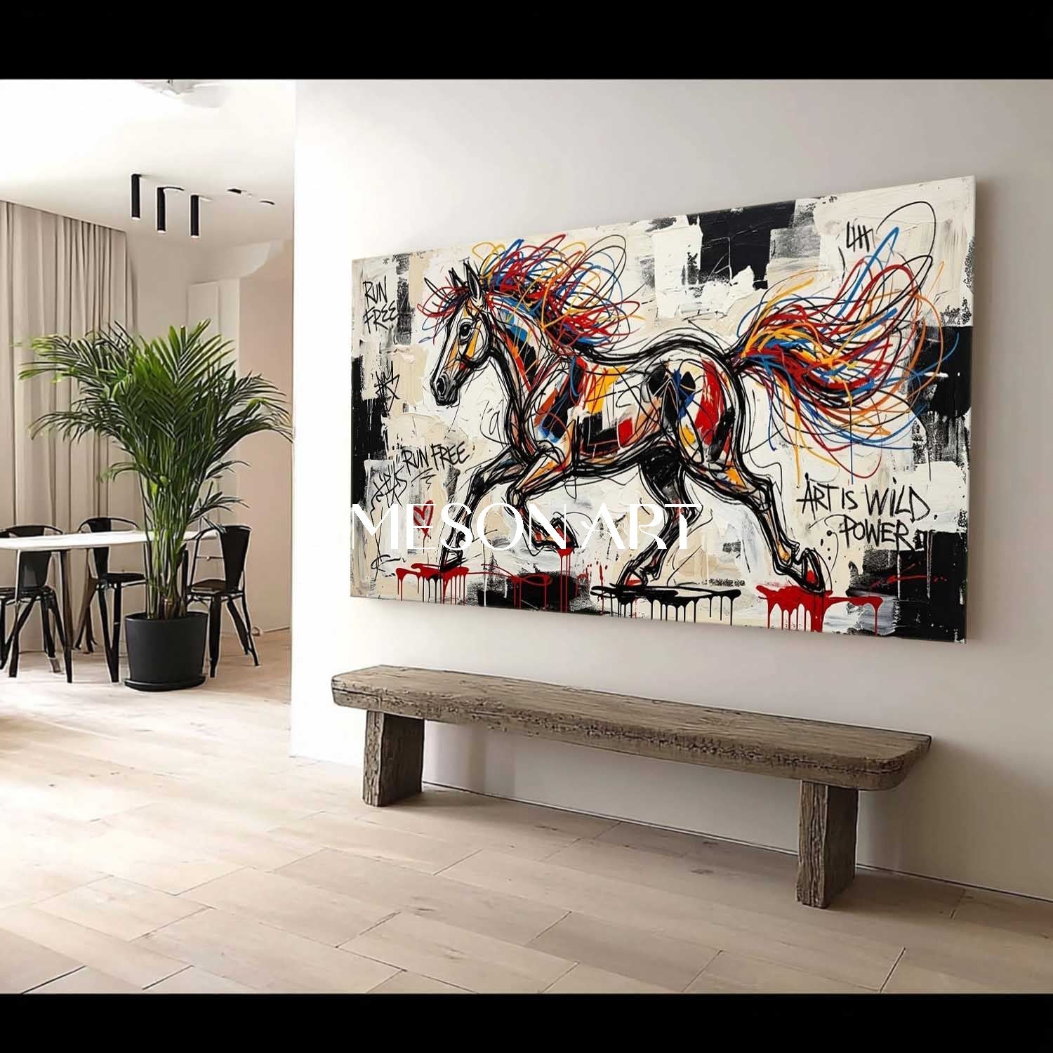 MesonArt Graffiti Horse Painting Wild Power Pop Art Canvas Wall Decor