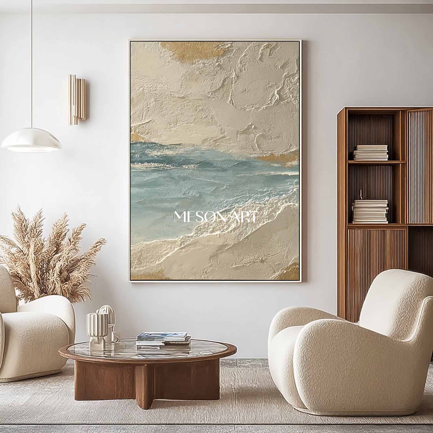 Beige and light blue abstract art Contemporary beige abstract canvas wall painting decoration ideas