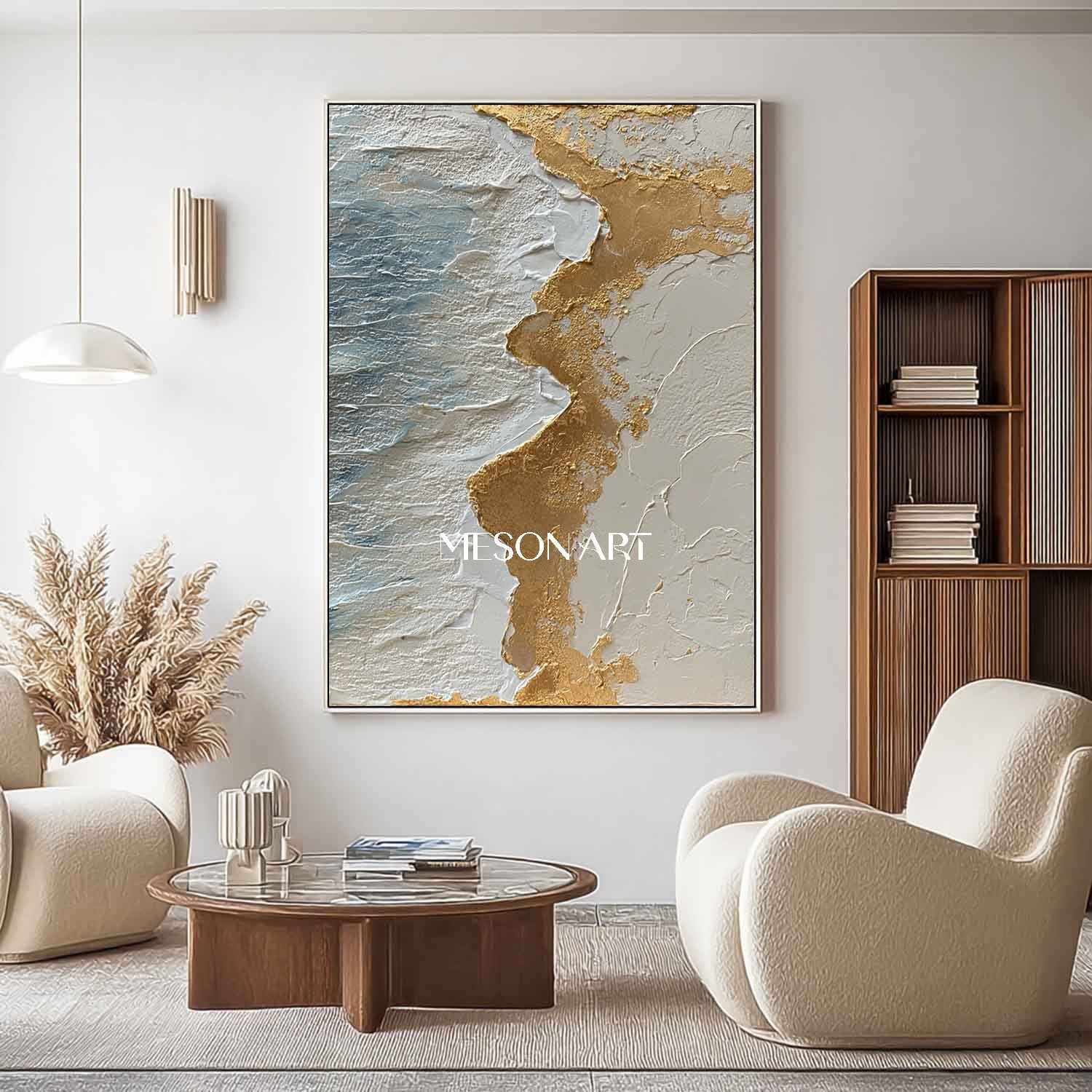 Gold and white ocean waves beach abstract canvas art Ocean waves wall painting decoration ideas