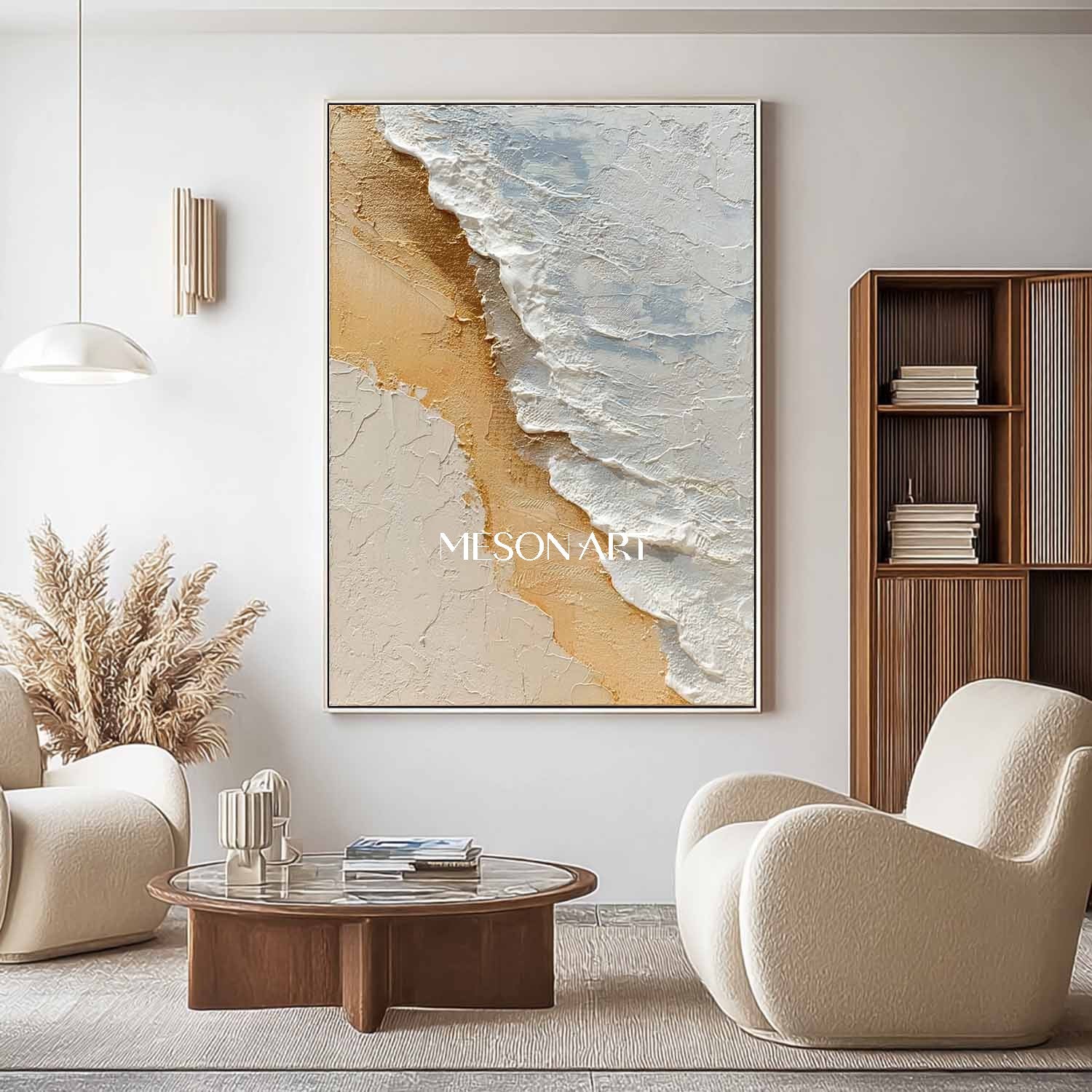 White ocean waves and yellow beach painting White ocean waves and yellow beach wall decoration