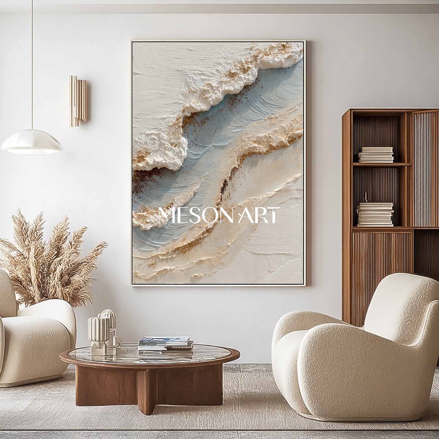 White ocean waves plaster texture painting White ocean waves abstract canvas wall art decoration