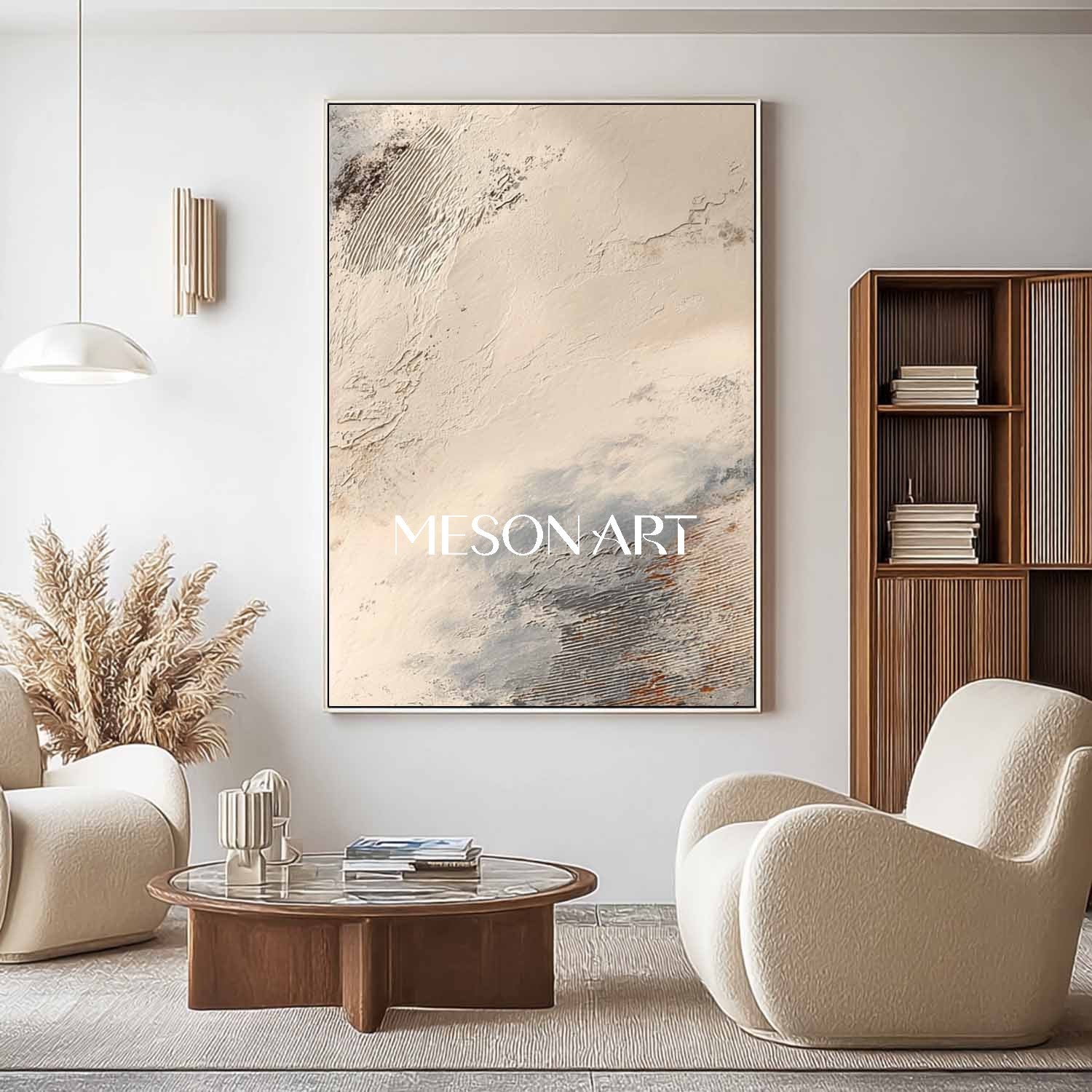 Large Bedroom wall decor ideas beige abstract texture painting beige abstract canvas wall art