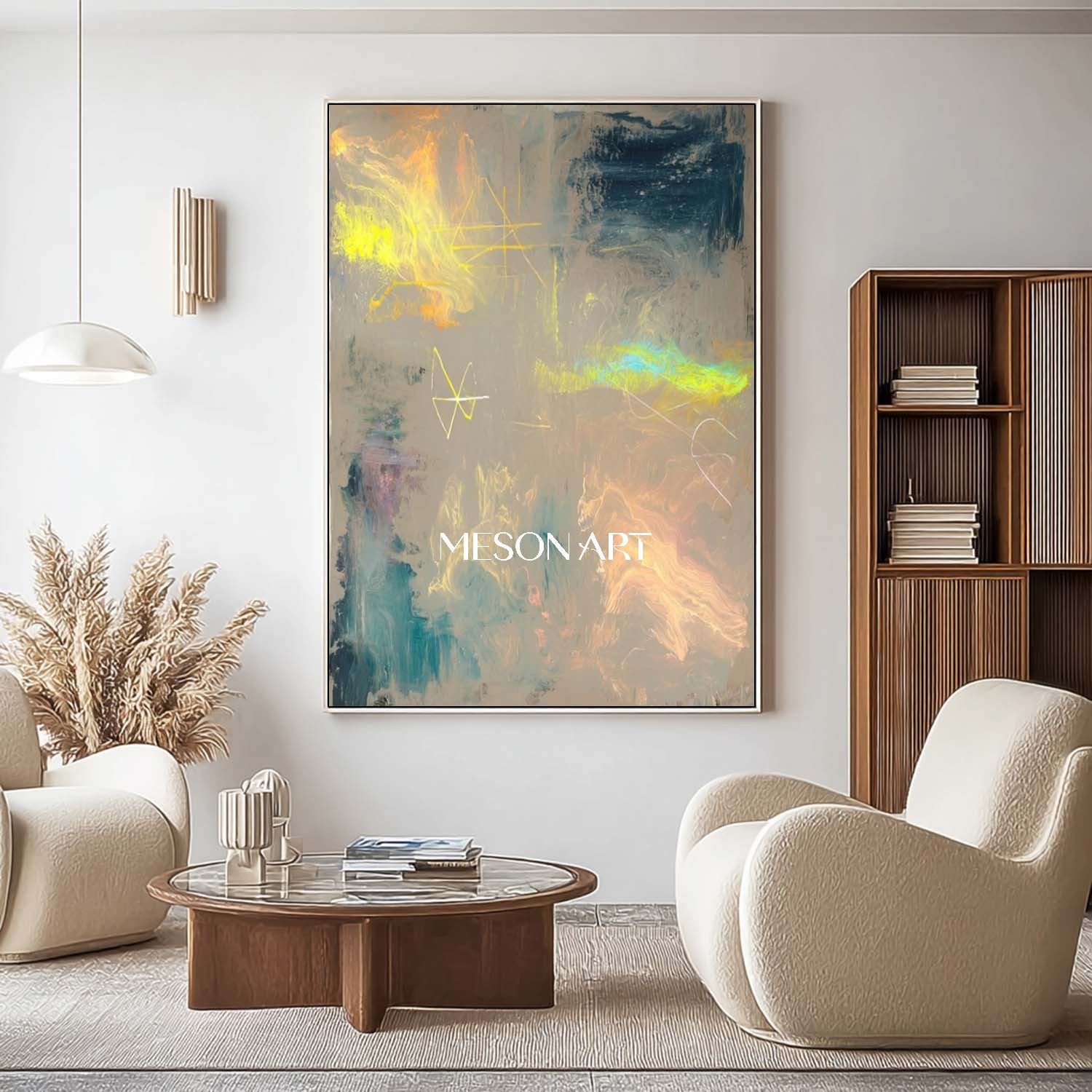 Large Gold and light blue abstract canvas art for sale modern wall art decor gold abstract art