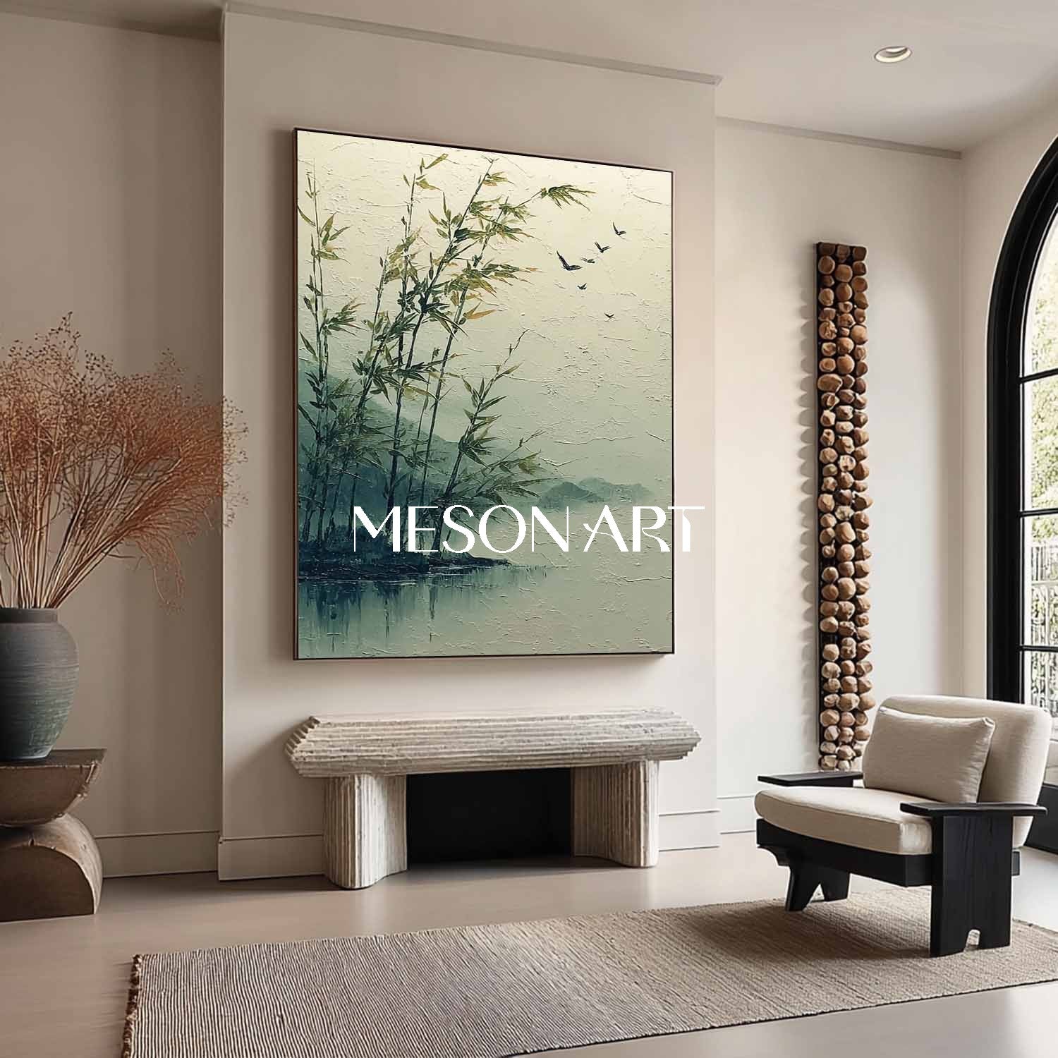 Wabi-Sabi Bamboo Scene on Canvas for Meditation Space | Mesonart Tranquility Series