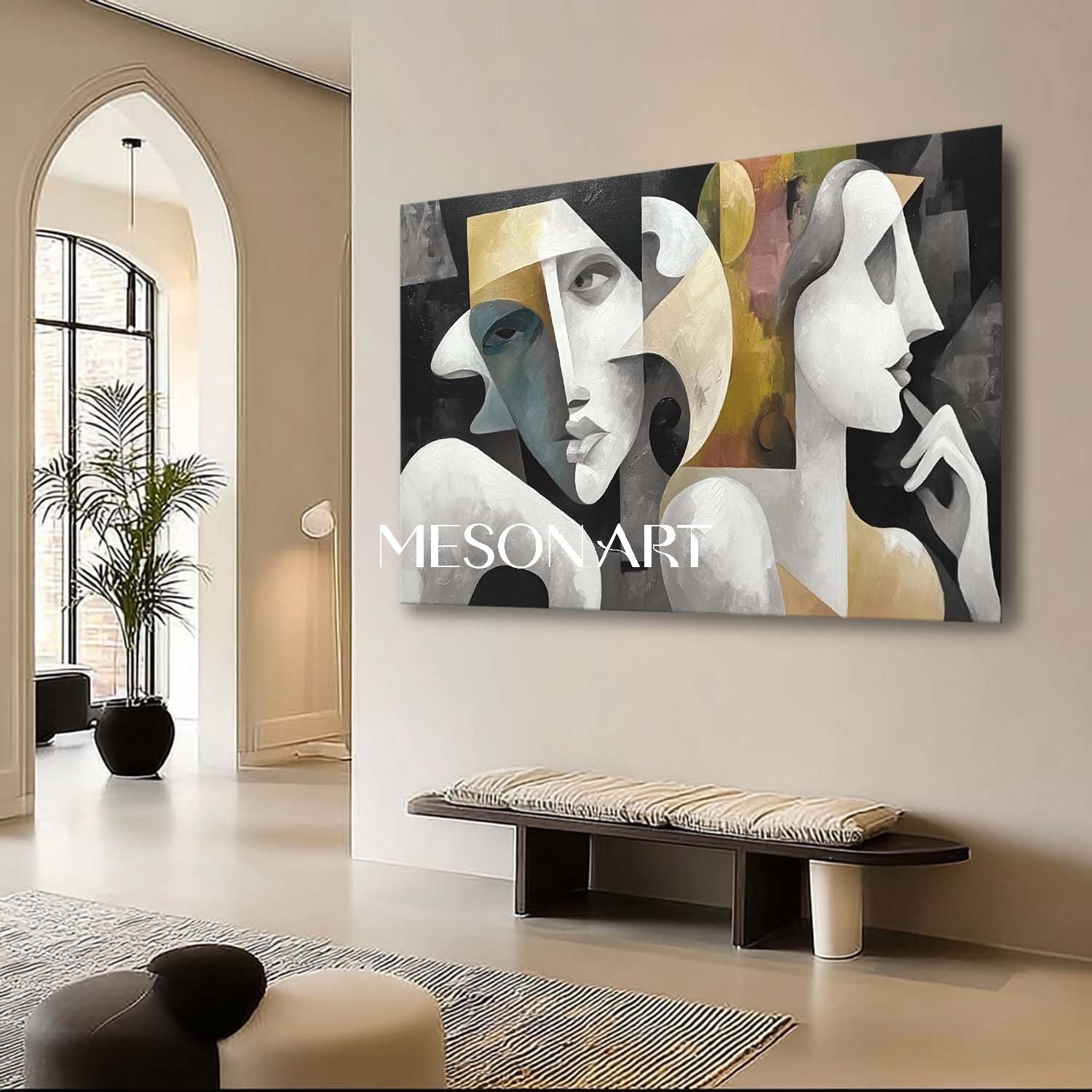 Black and Gold Modern Portrait Contemporary Abstract Wall Art Canvas