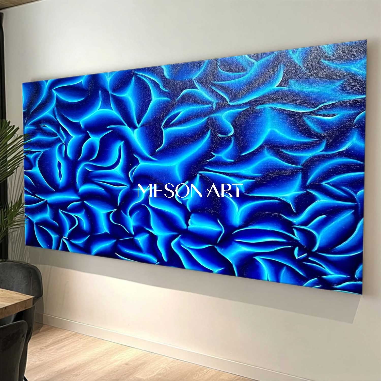 Blue Abstract Modern Art Canvas Painting Large Interior Wall Art Decor