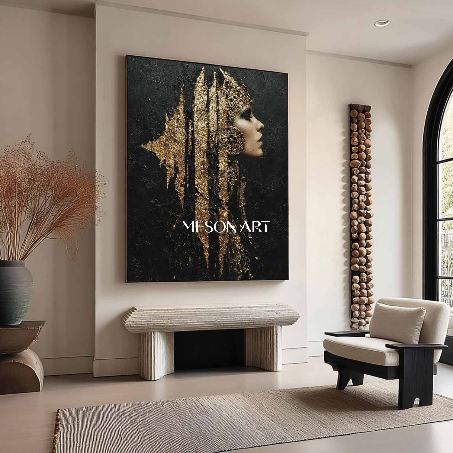 Pretty Woman Portrait Texture Paintings Black and Gold Lady Abstract Portrait Canvas Art for Sale