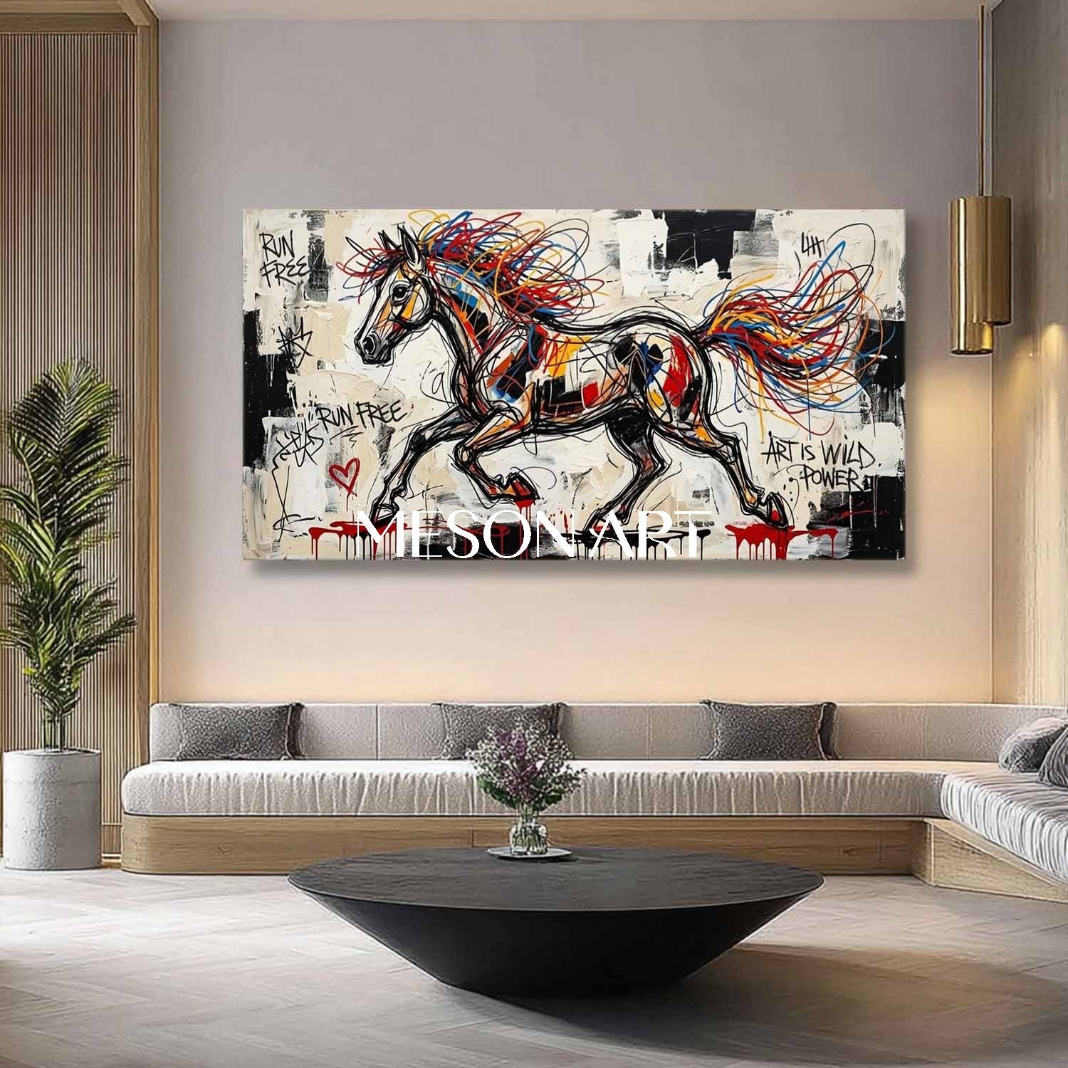 MesonArt Graffiti Horse Painting Wild Power Pop Art Canvas Wall Decor