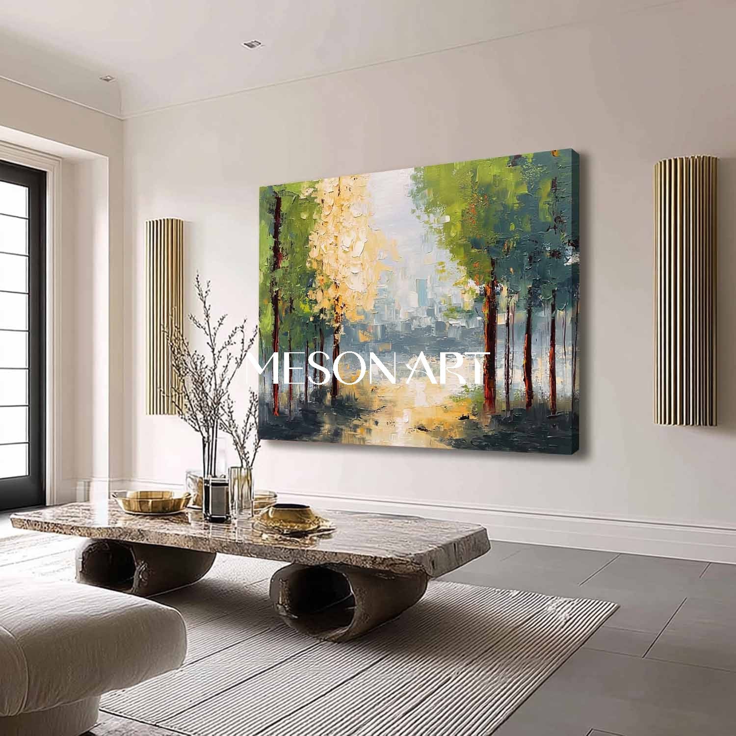 Autumn Landscape Art Original Fall Painting for Stylish Interior Design