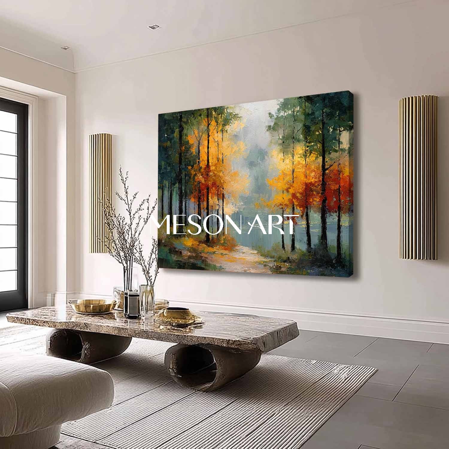 Autumn Landscape Canvas Art – Perfect for Living Room Walls, Warm Fall Decor