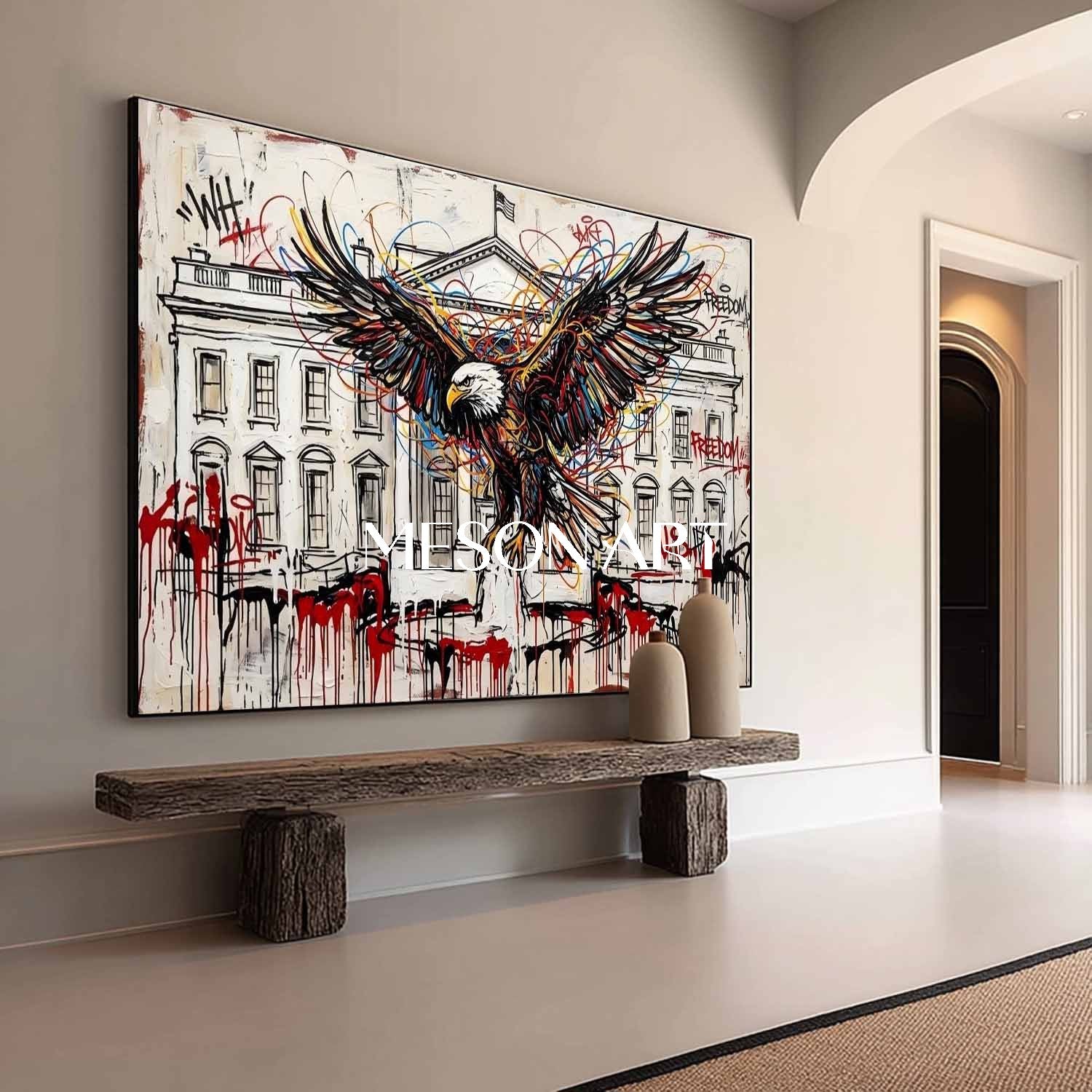White House Bald Eagle Street Art Canvas Modern Graffiti Wall Decor Painting