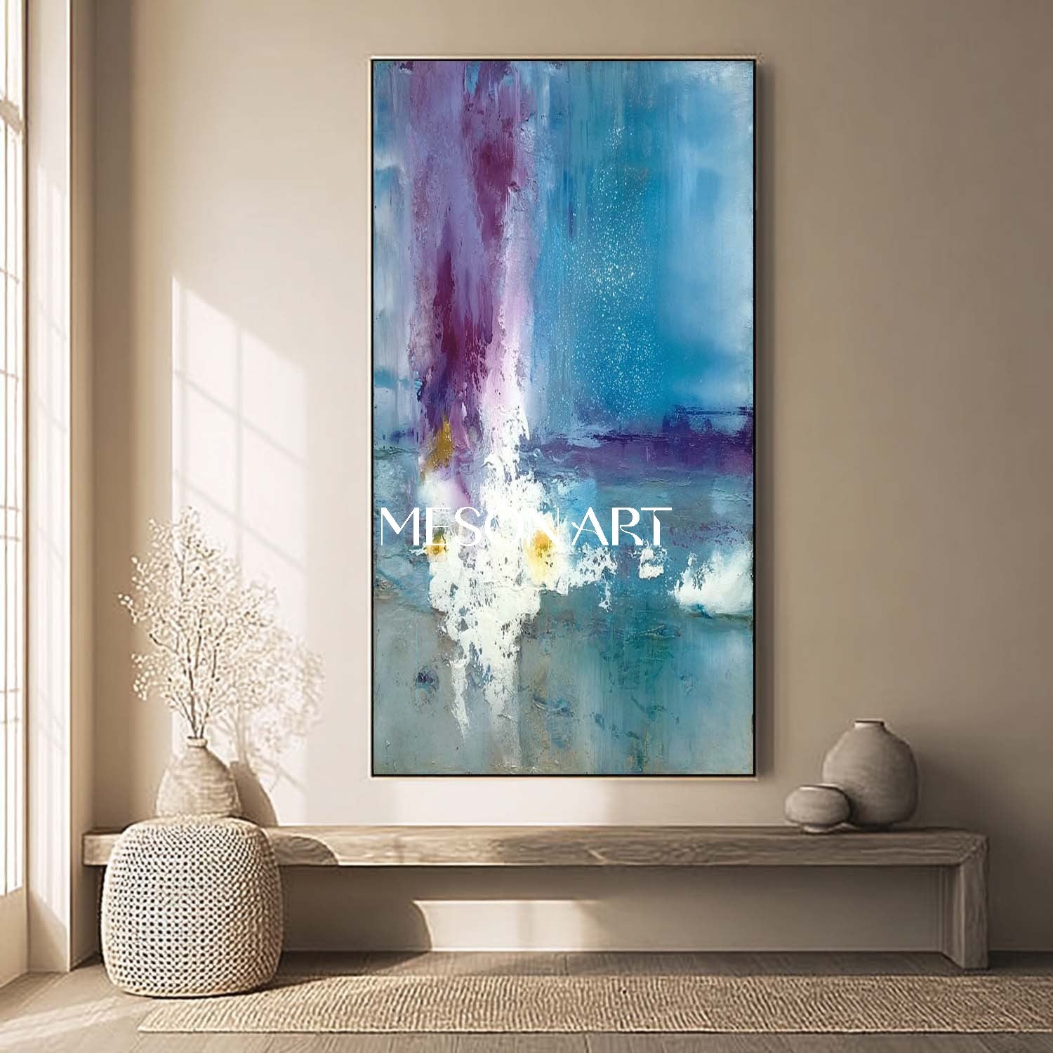 Extra Large Abstract Blue Entrance Wall Art Blue Canvas Painting for Modern Home Décor