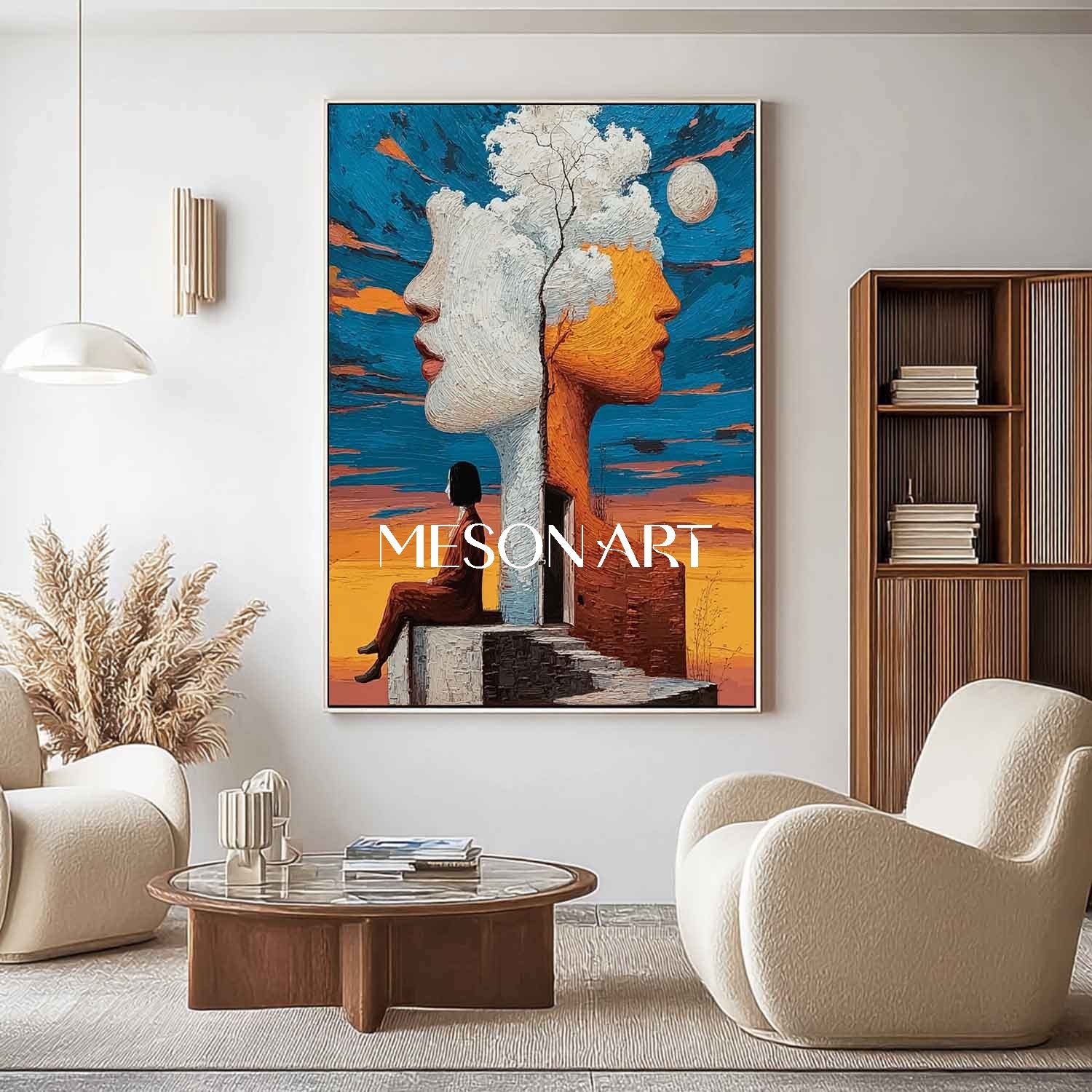 Surreal Man on Stairs Artwork Surreal Staircase Wall Art Emotional Surreal Canvas Printing