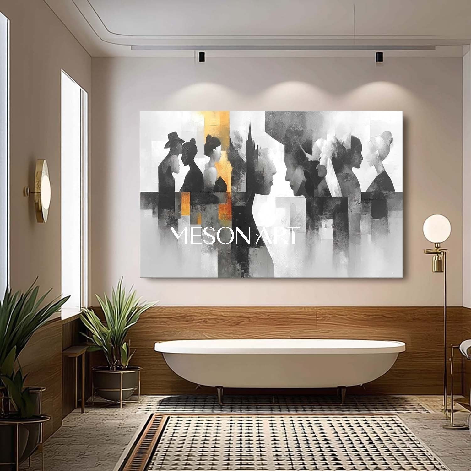 Large Black White Abstract Wall Art Modern Silhouette Canvas Decor