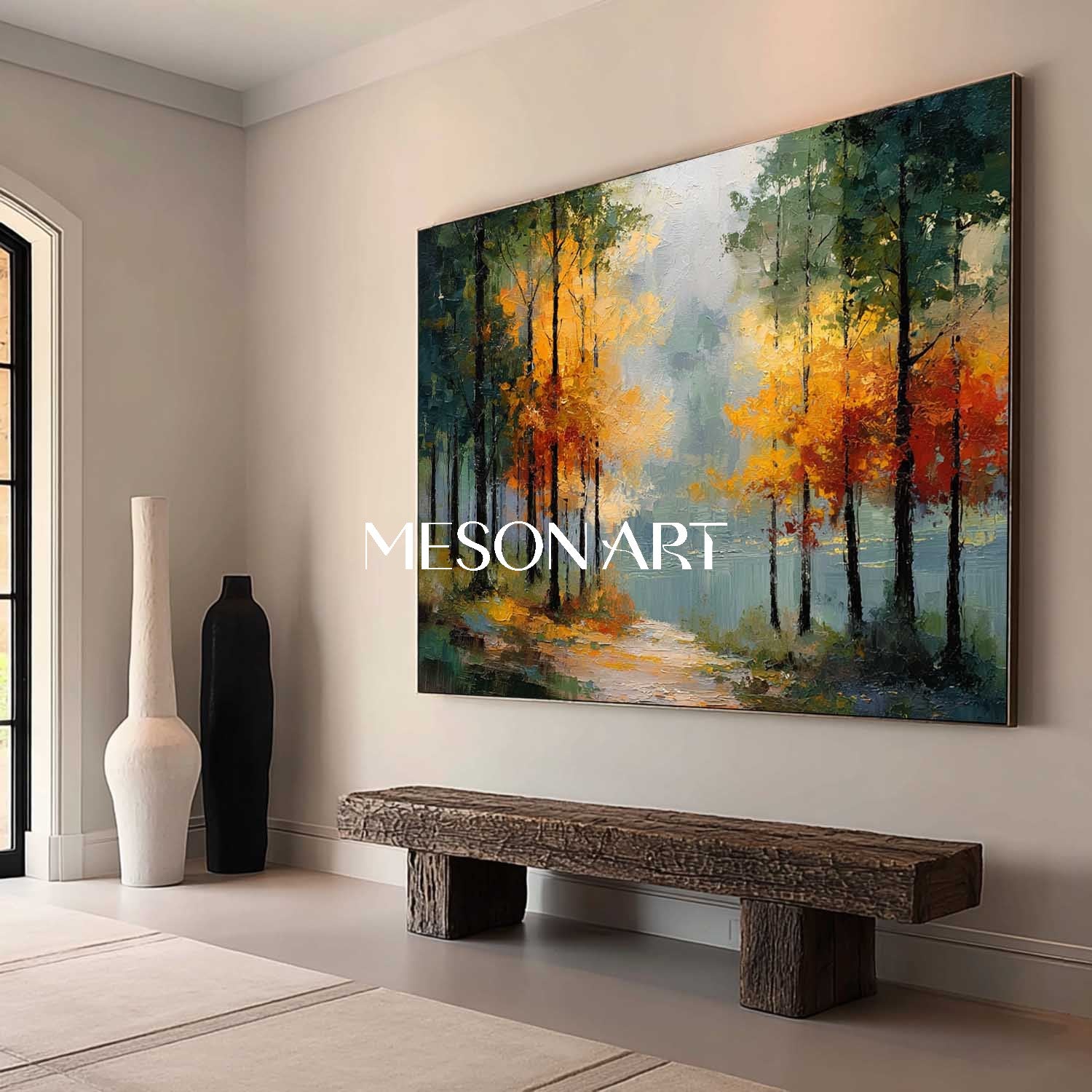 Autumn Landscape Canvas Art – Perfect for Living Room Walls, Warm Fall Decor