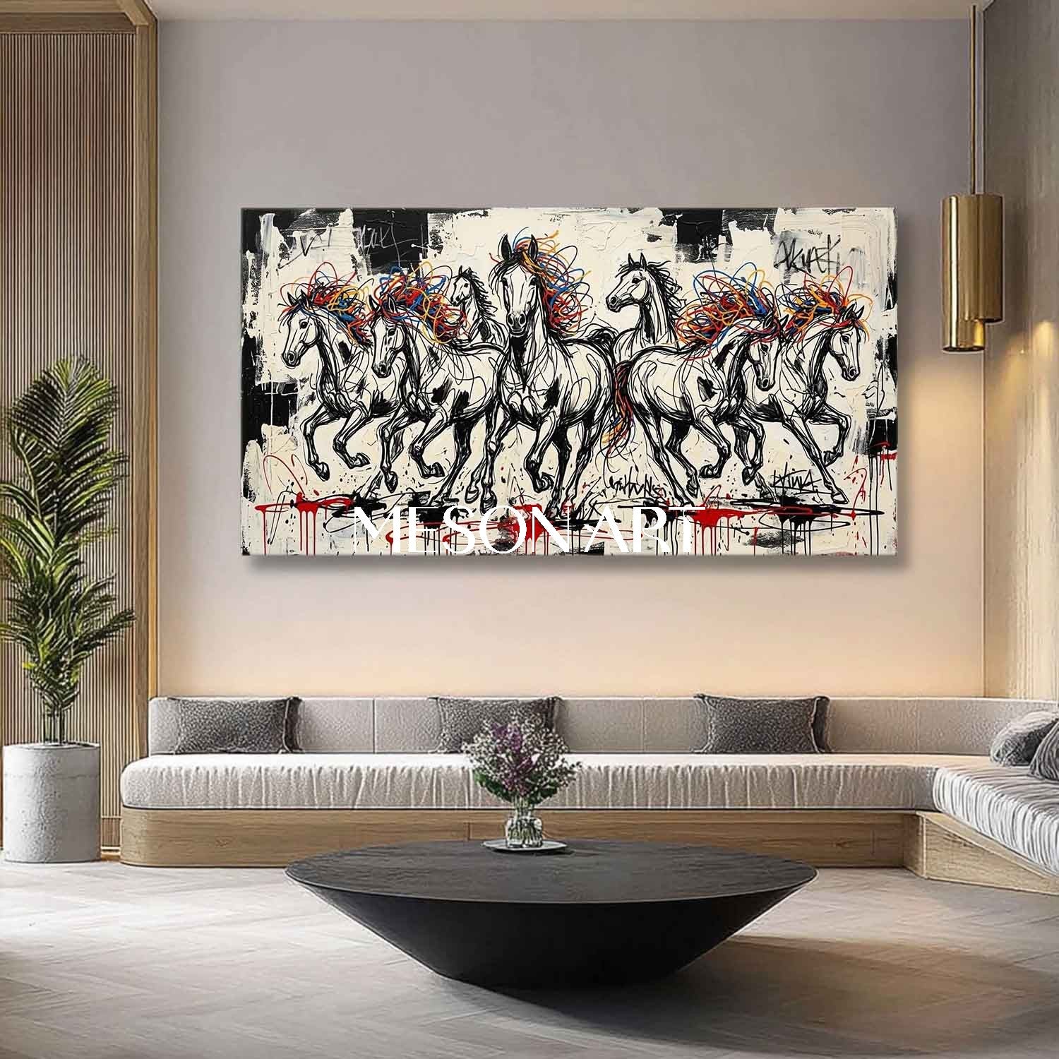 Large Bold Running Horses Canvas Art Contemporary Graffiti Wall Painting