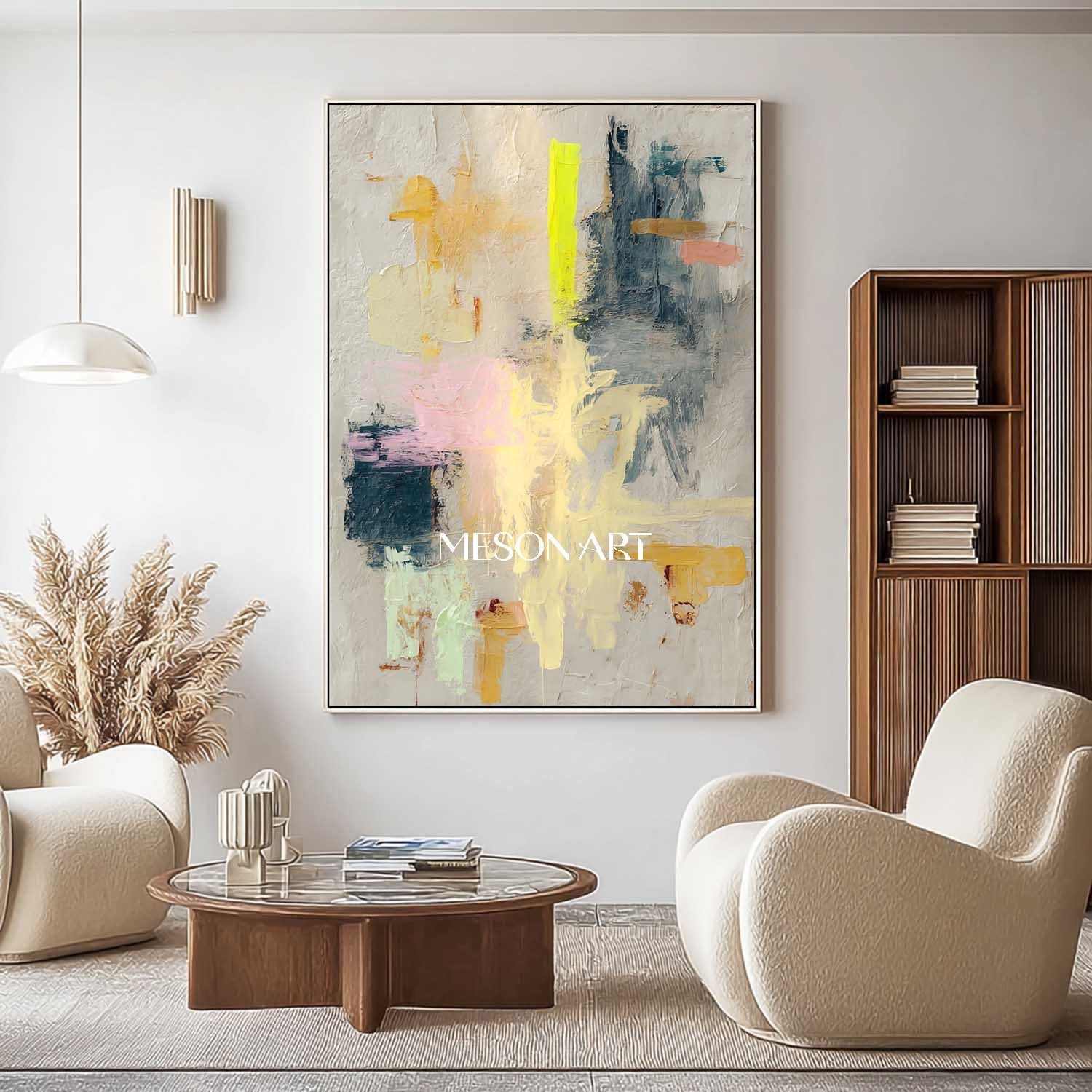 Large colorful abstract canvas art for sale Modern wall art decoration ideas Yellow abstract art