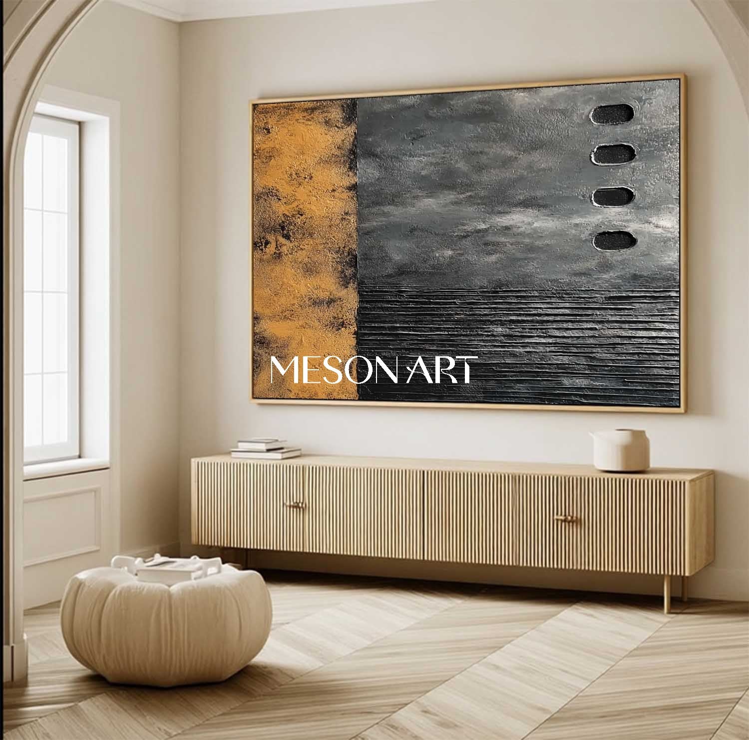 Large Hand-Painted Wabi-Sabi Black Abstract Art Canvas Living Room