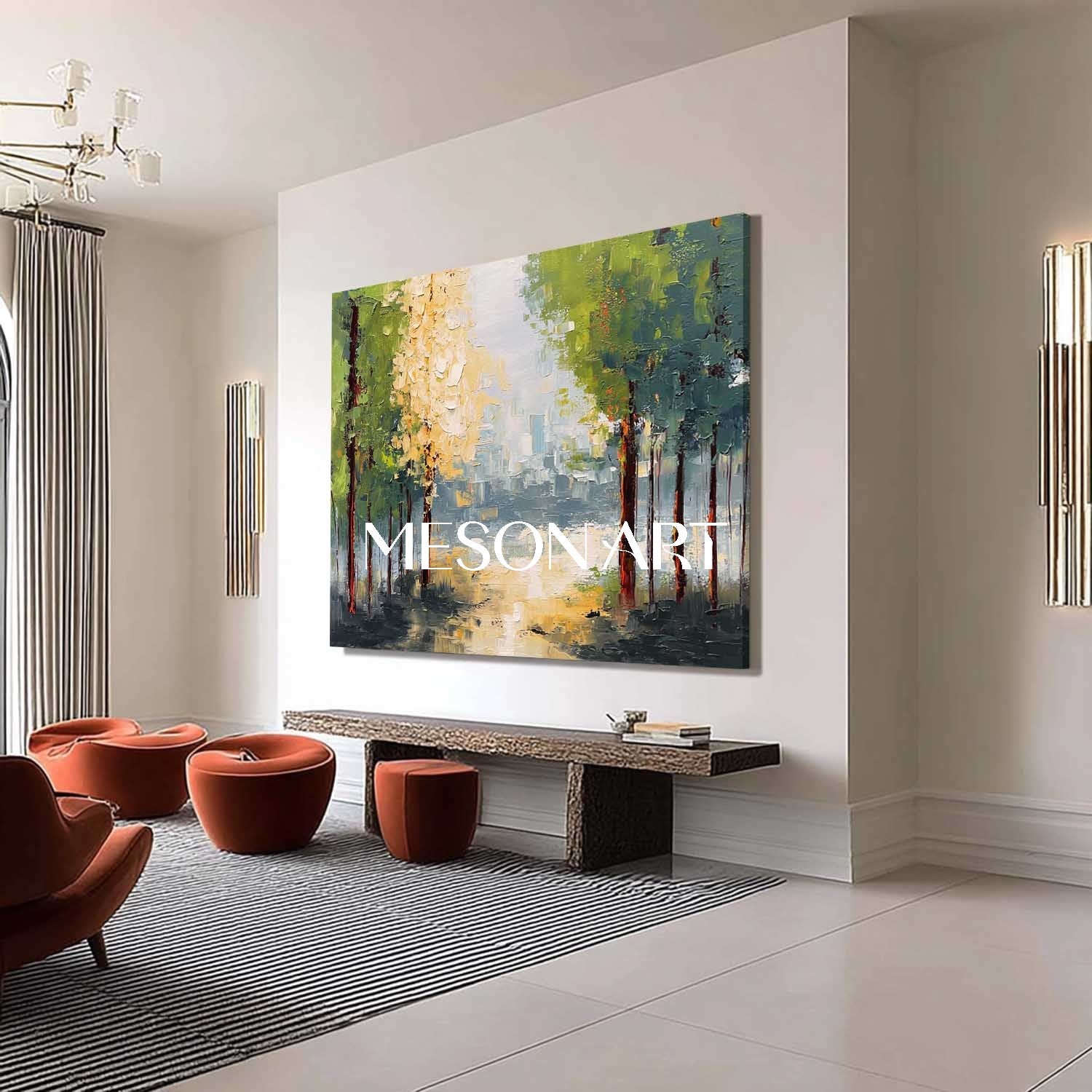 Autumn Landscape Art Original Fall Painting for Stylish Interior Design