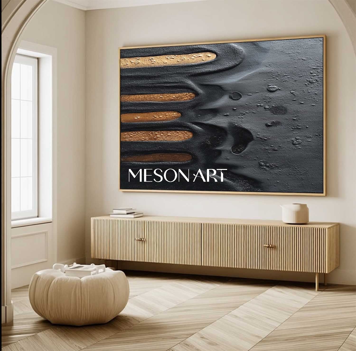 Shop Black Large Textured Minimalist Abstract Art Modern Living Room