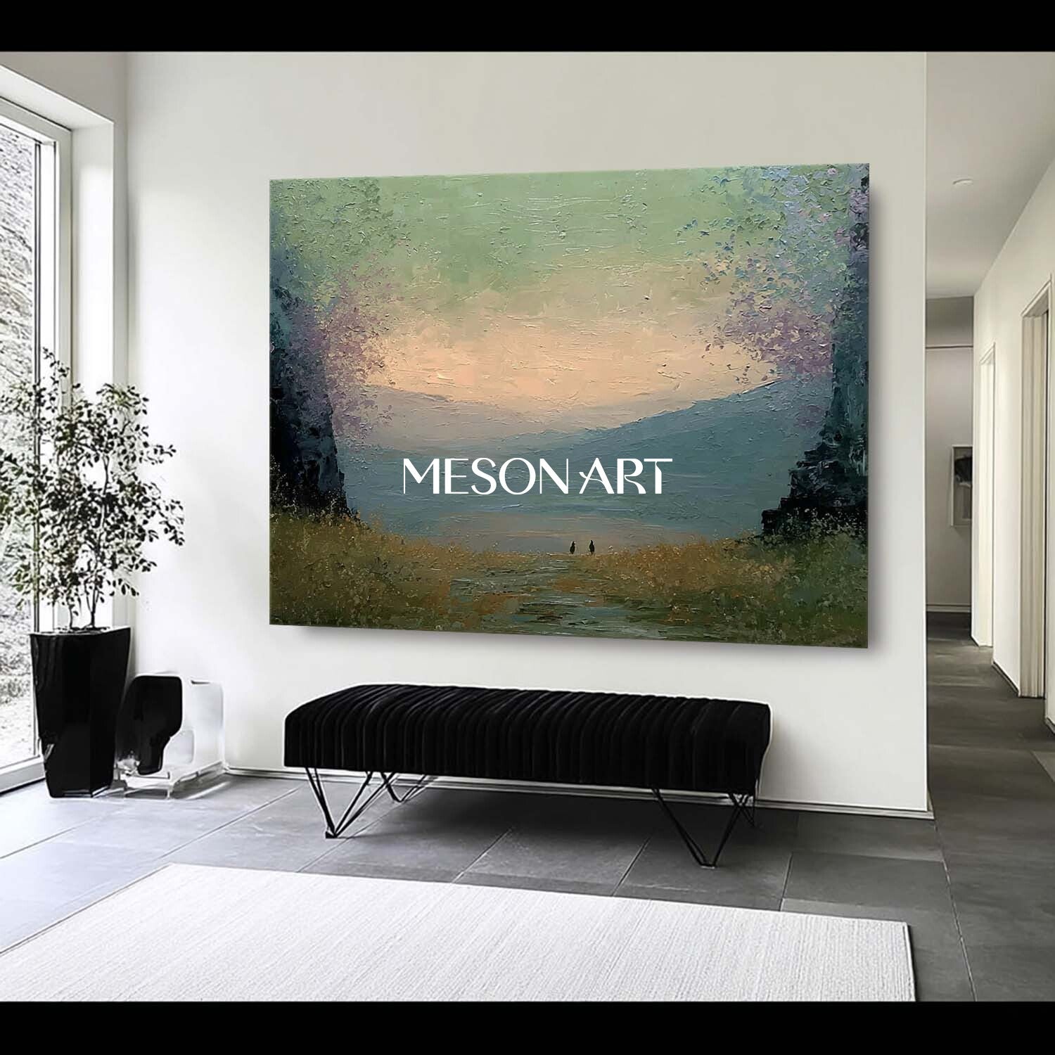 Large Nature Wall Decor – Textured Impasto Landscape Sunset Wall Art
