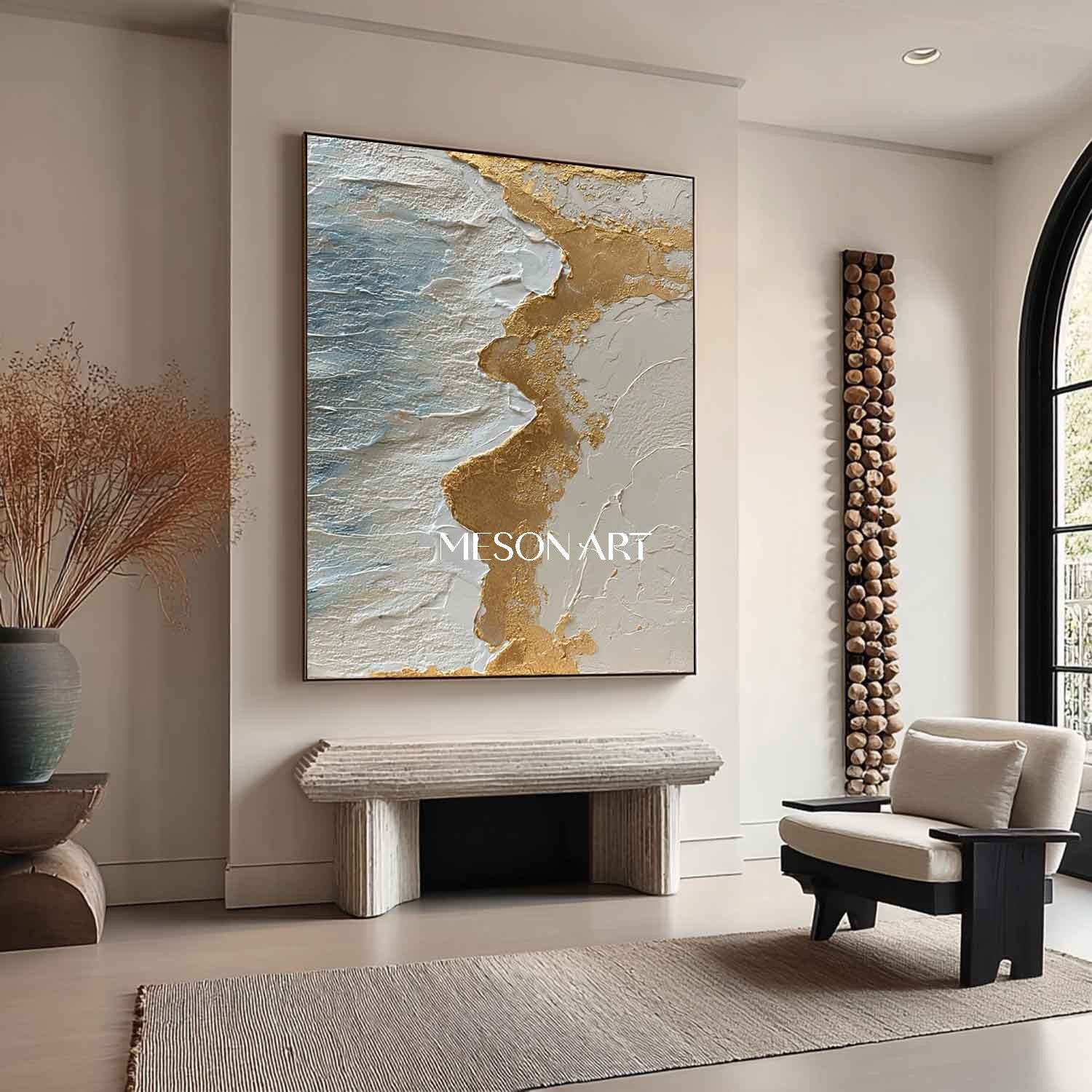 Gold and white ocean waves beach abstract canvas art Ocean waves wall painting decoration ideas