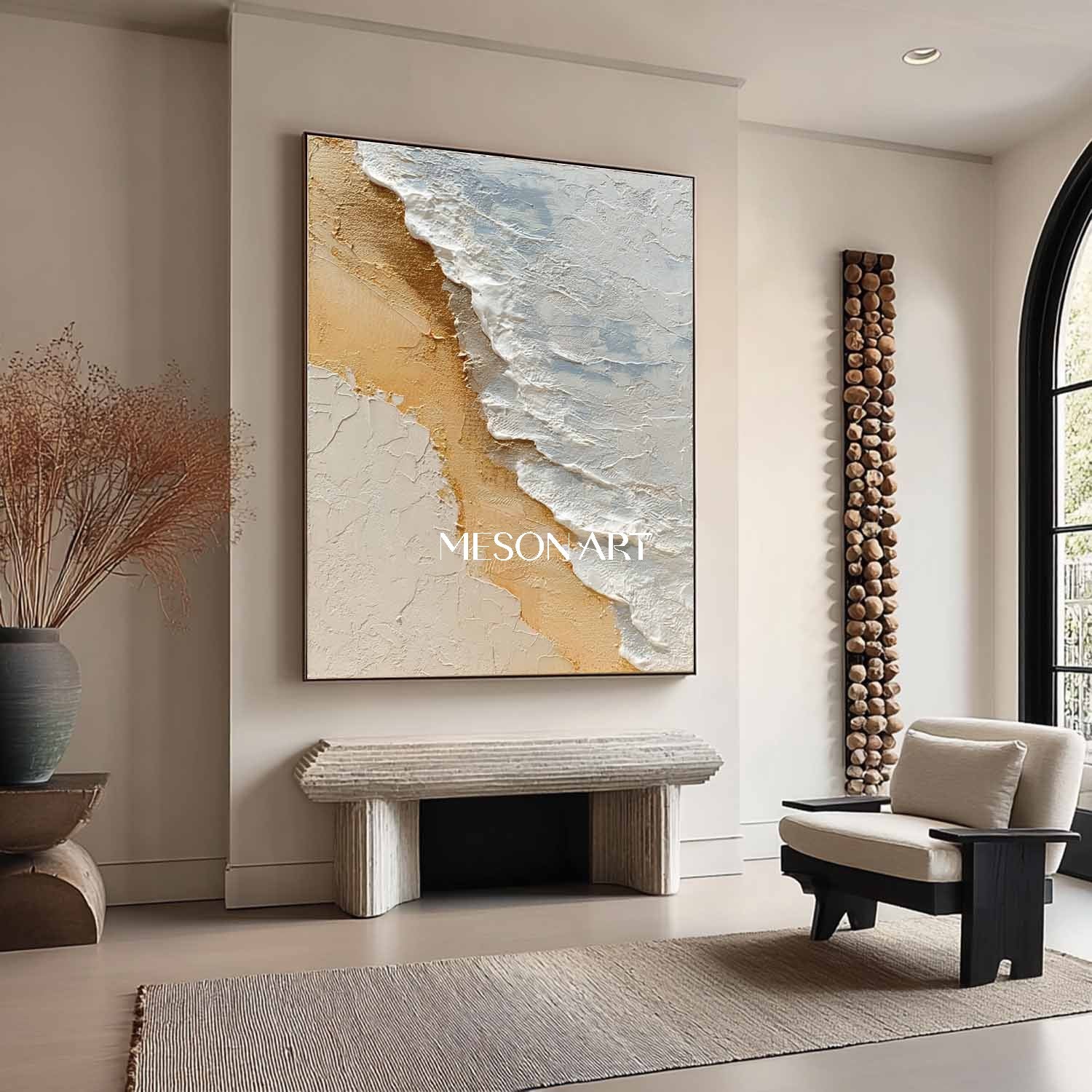 White ocean waves and yellow beach painting White ocean waves and yellow beach wall decoration
