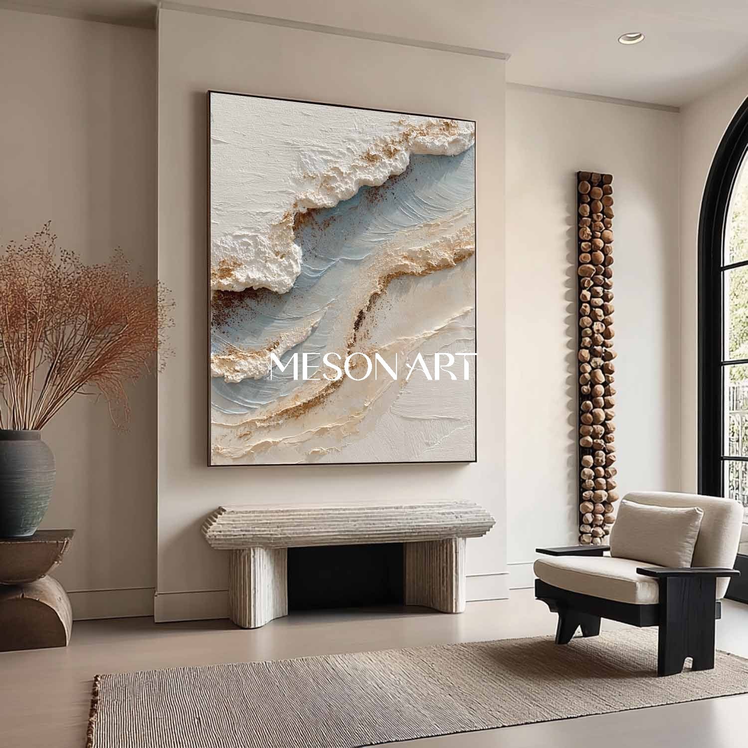 White ocean waves plaster texture painting White ocean waves abstract canvas wall art decoration