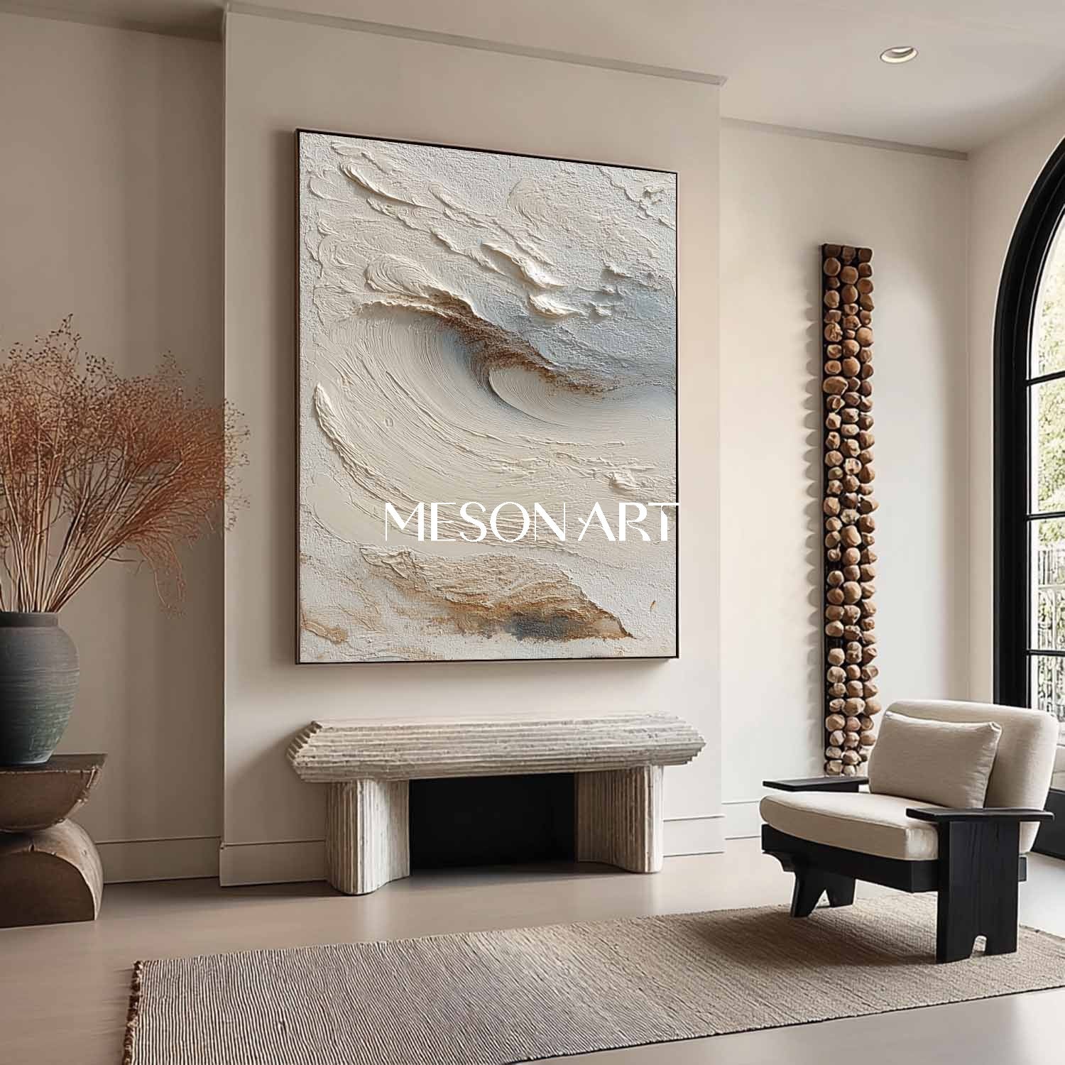 Fireplace Wall Decor Ideas Beige 3D Texture Painting Beige Abstract Canvas Wall Art
