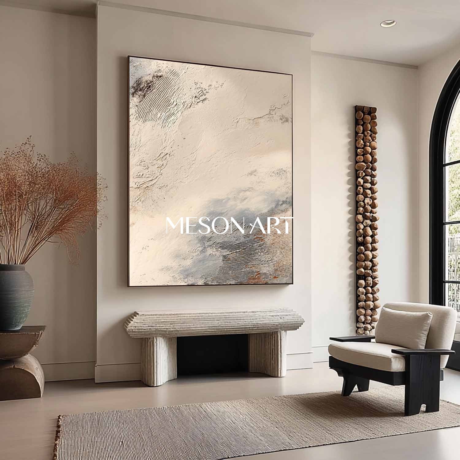 Large Bedroom wall decor ideas beige abstract texture painting beige abstract canvas wall art