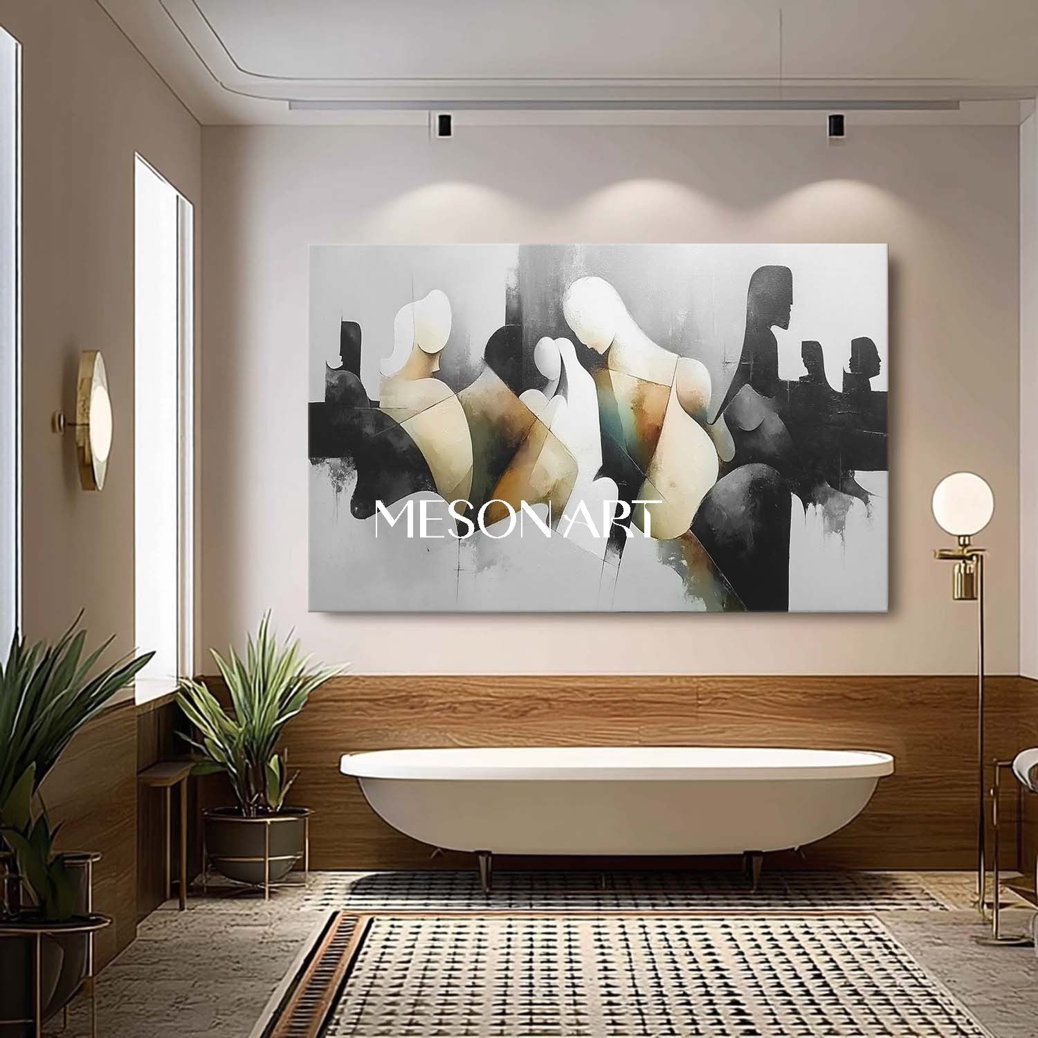 Oversized Framed Abstract Art Canvas Black White Painting Living Room