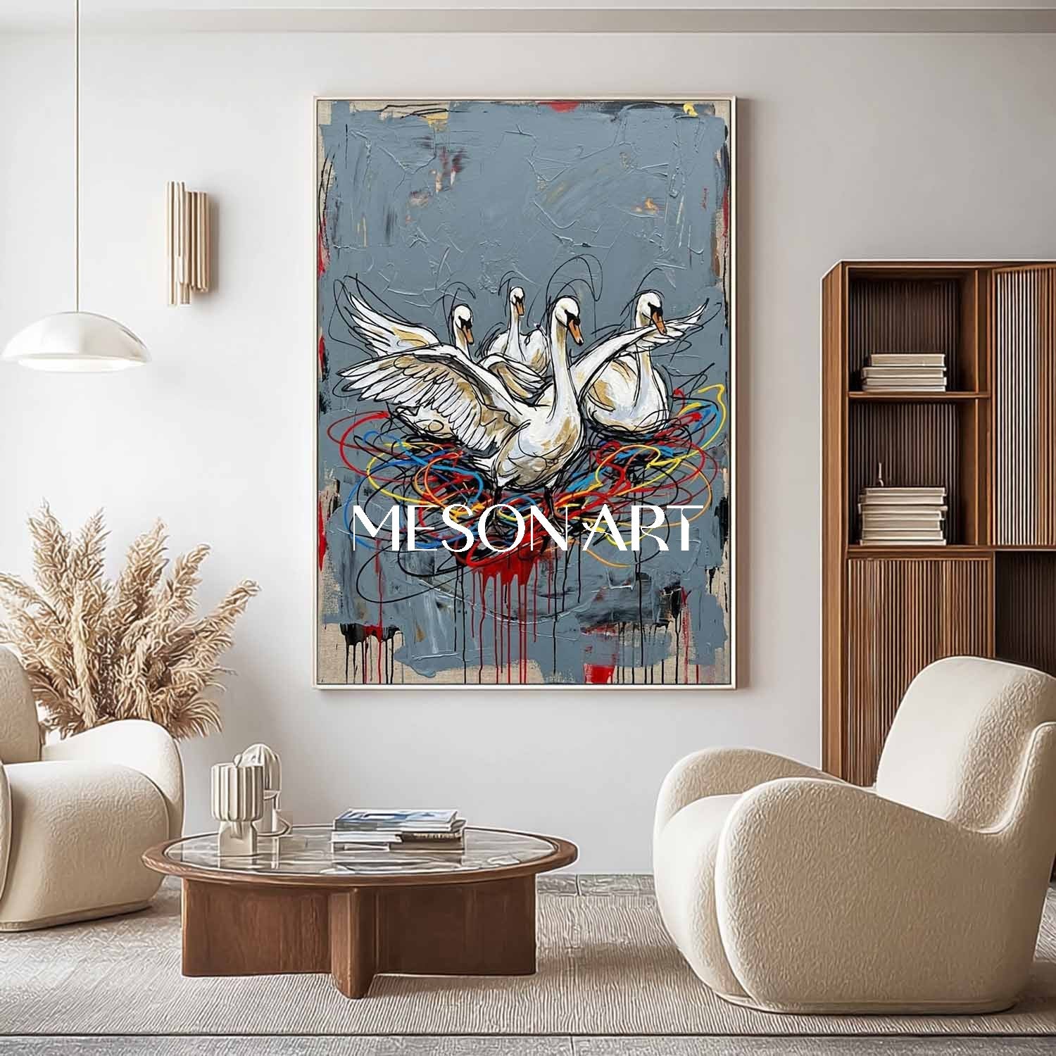 Luxury Textured Swan Painting For Bedroom Modern Grey Wall Decor Gift, Housewarming Gift Artwork, Minimalist Style Decor Accent, Artistic Home Furnishing, Unique Gallery Wall Piece