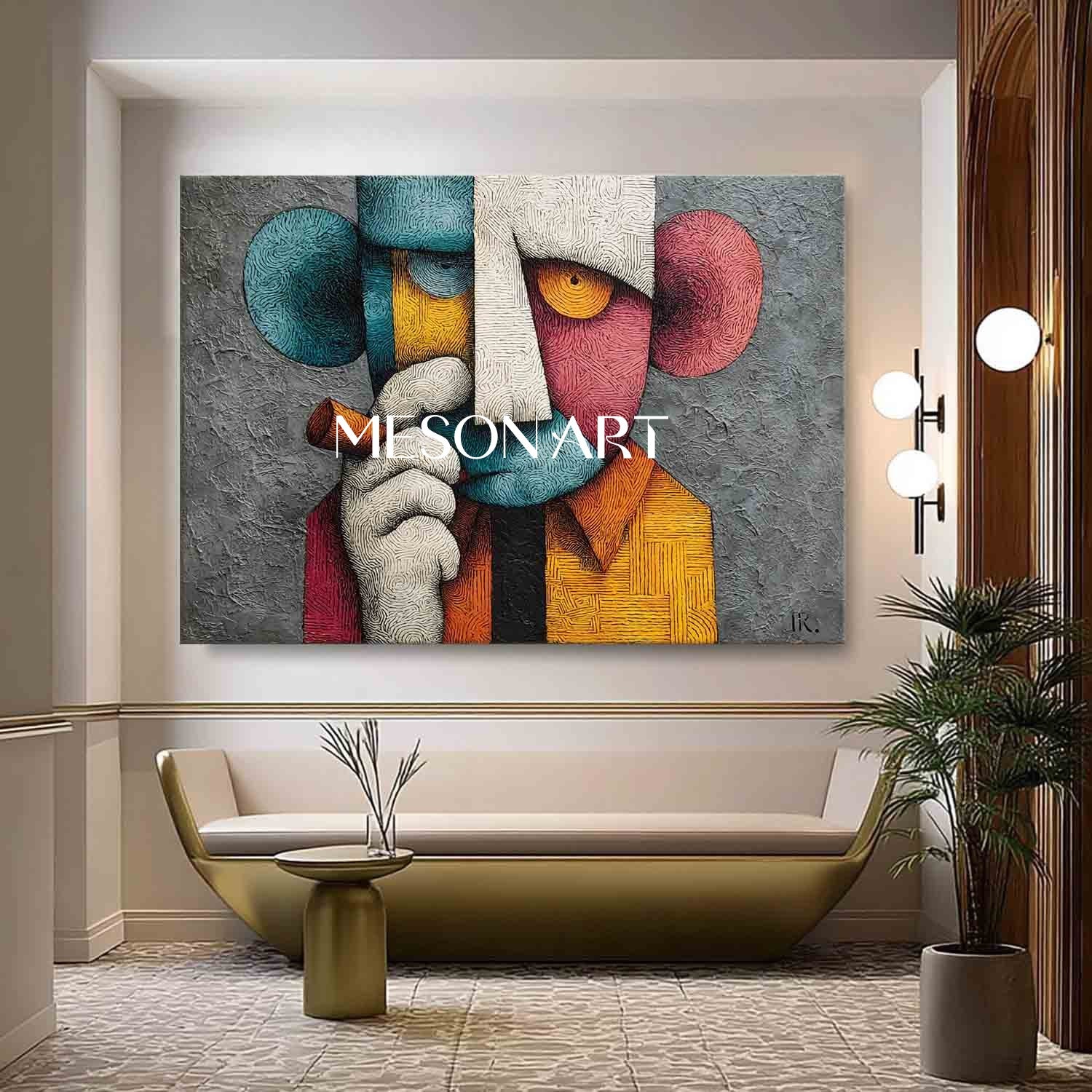 Large Modern man smoking a cigar abstract texture canvas wall art Man smoking a cigar pop abstract art