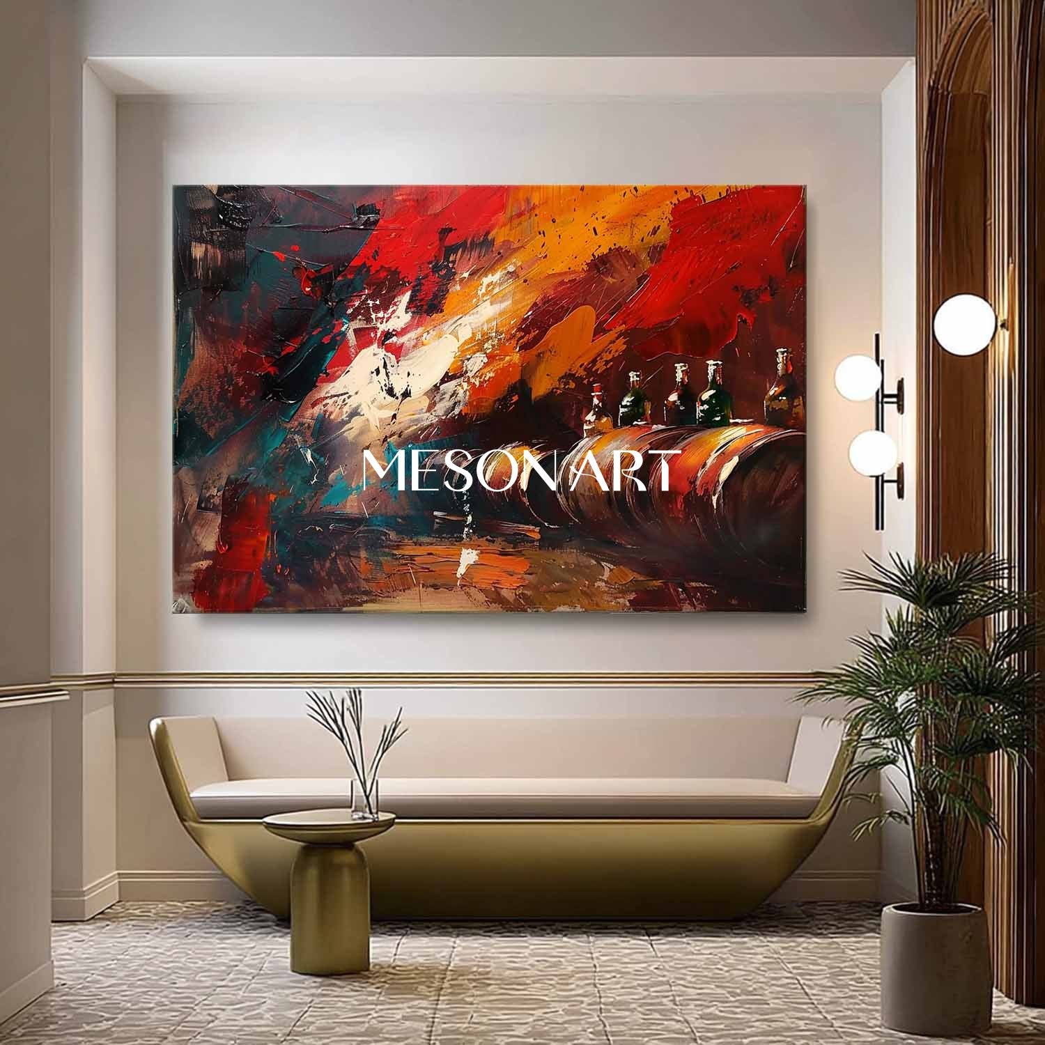 Large Red wine barrel painting winery decorative wall art wine cabinet wall painting for sale