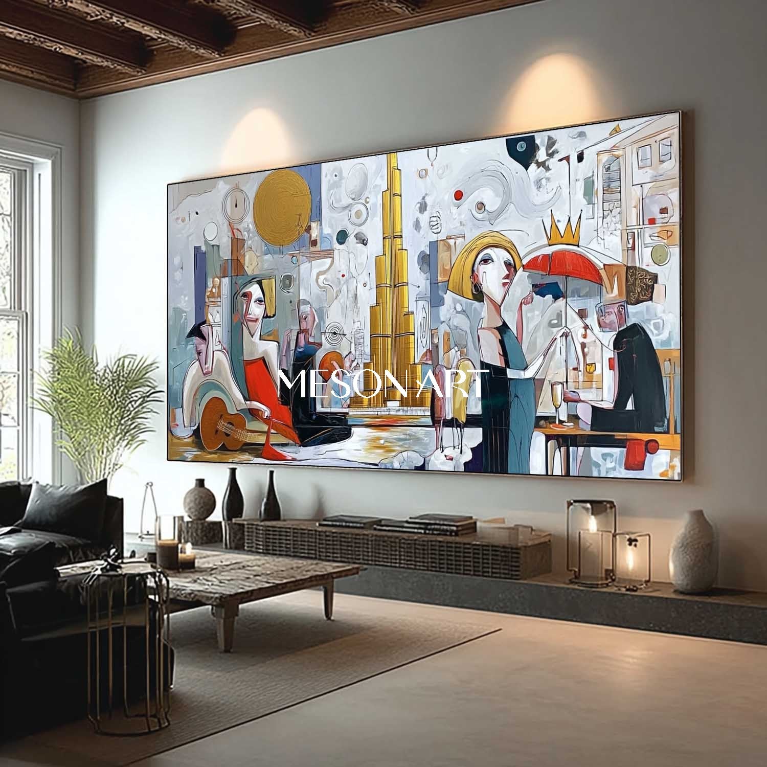 White Abstract Cubism Hand Painted Canvas Large Living Room Wall Decor