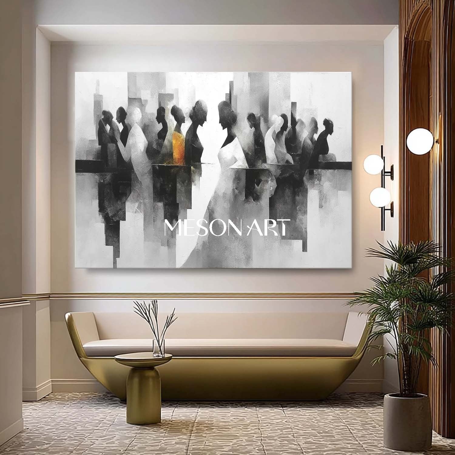 Large Black White Abstract Wall Art Modern Silhouette Canvas Hallway