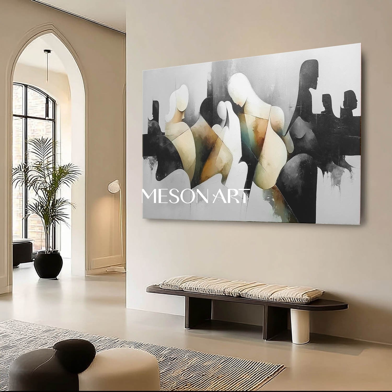 Black Textured Abstract Silhouettes Large Wall Art Original Painting