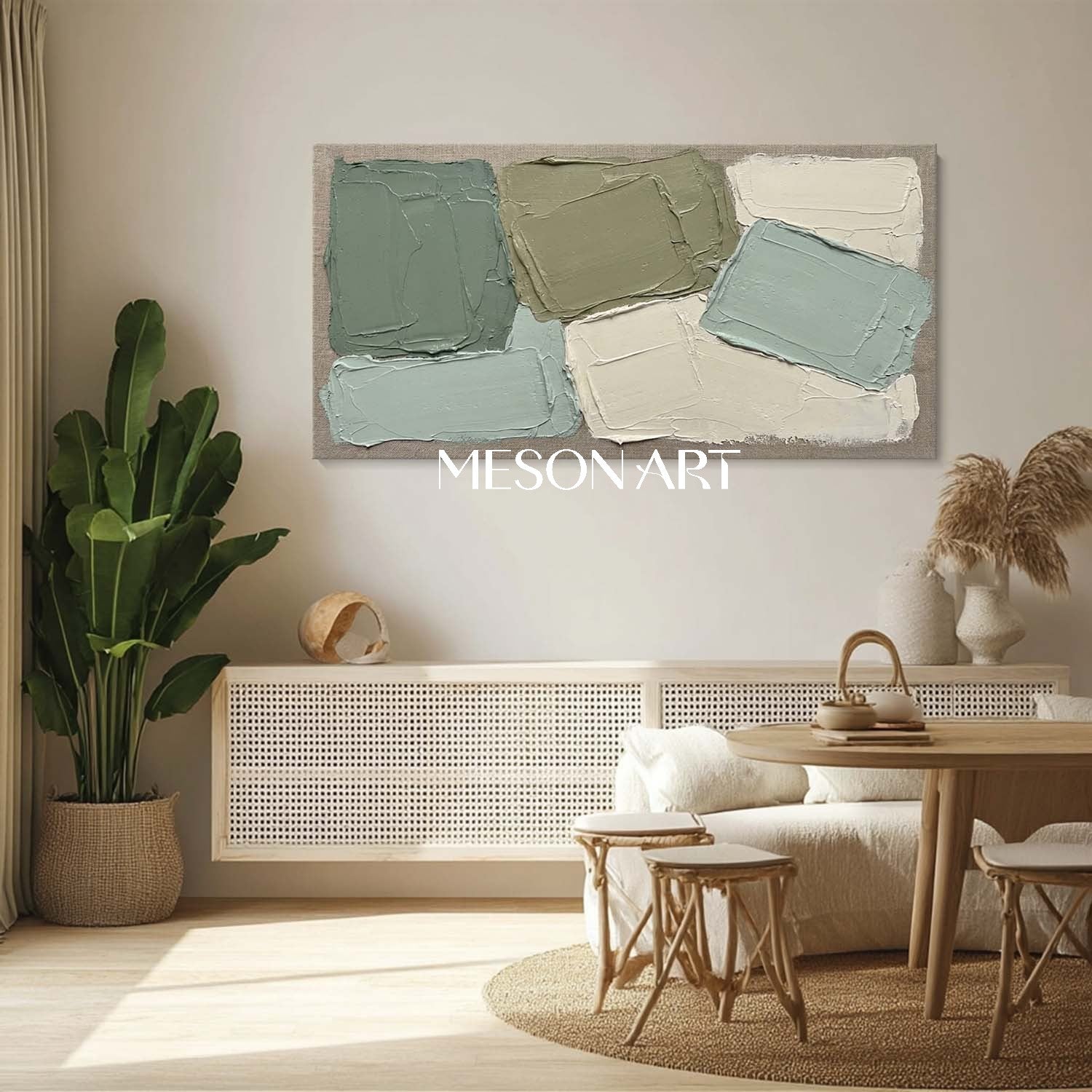 Sage Green Wall Art Abstract Color Block Painting Textured Canvas Painting